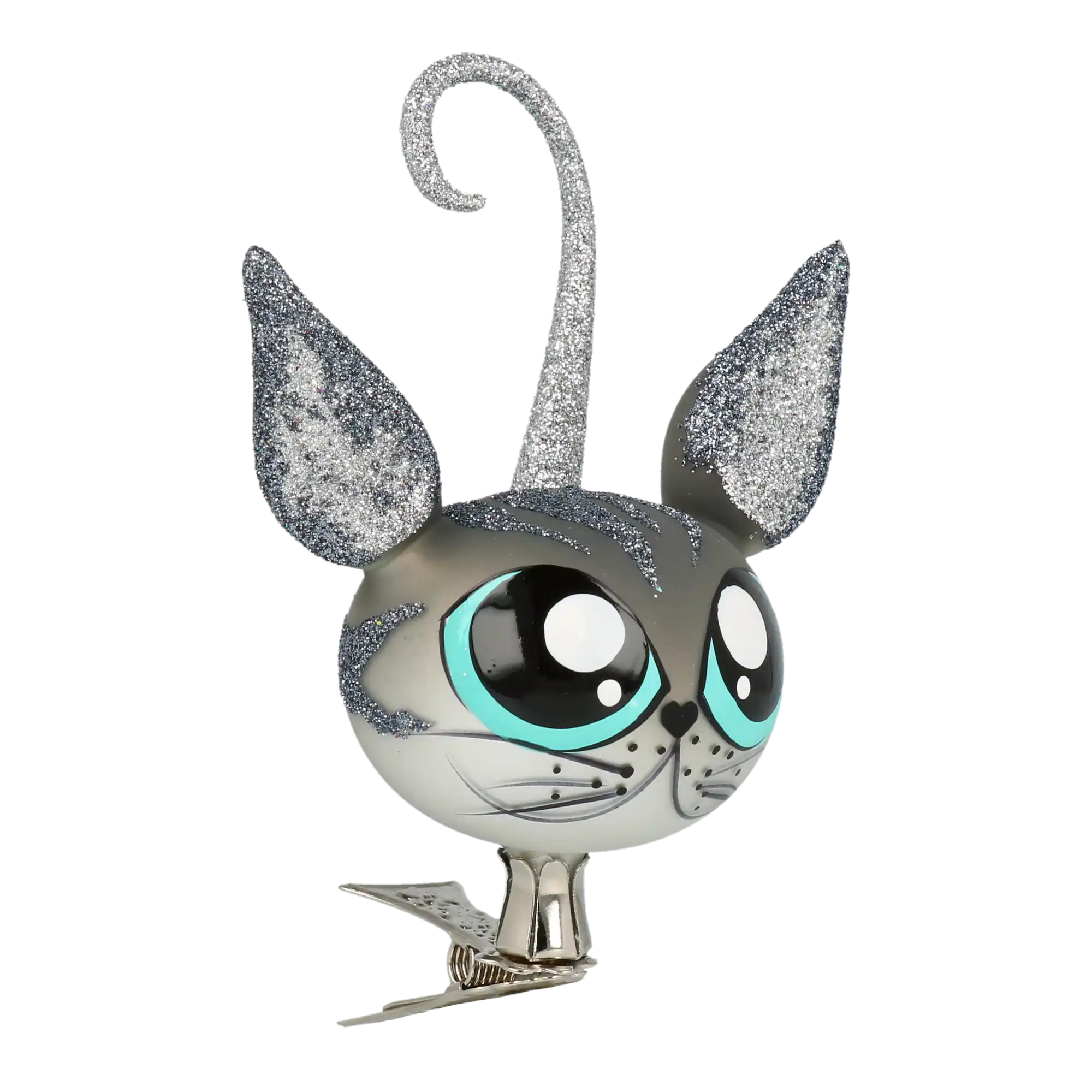 Kotek Na Klipsie Szklana Ozdoba Szary Kot