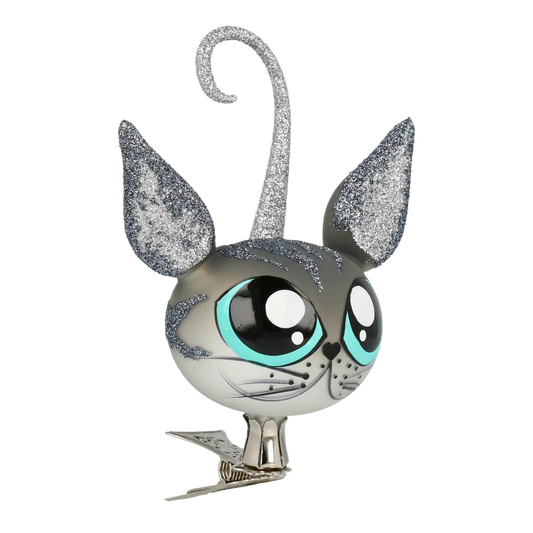 Kotek Na Klipsie Szklana Ozdoba Szary Kot