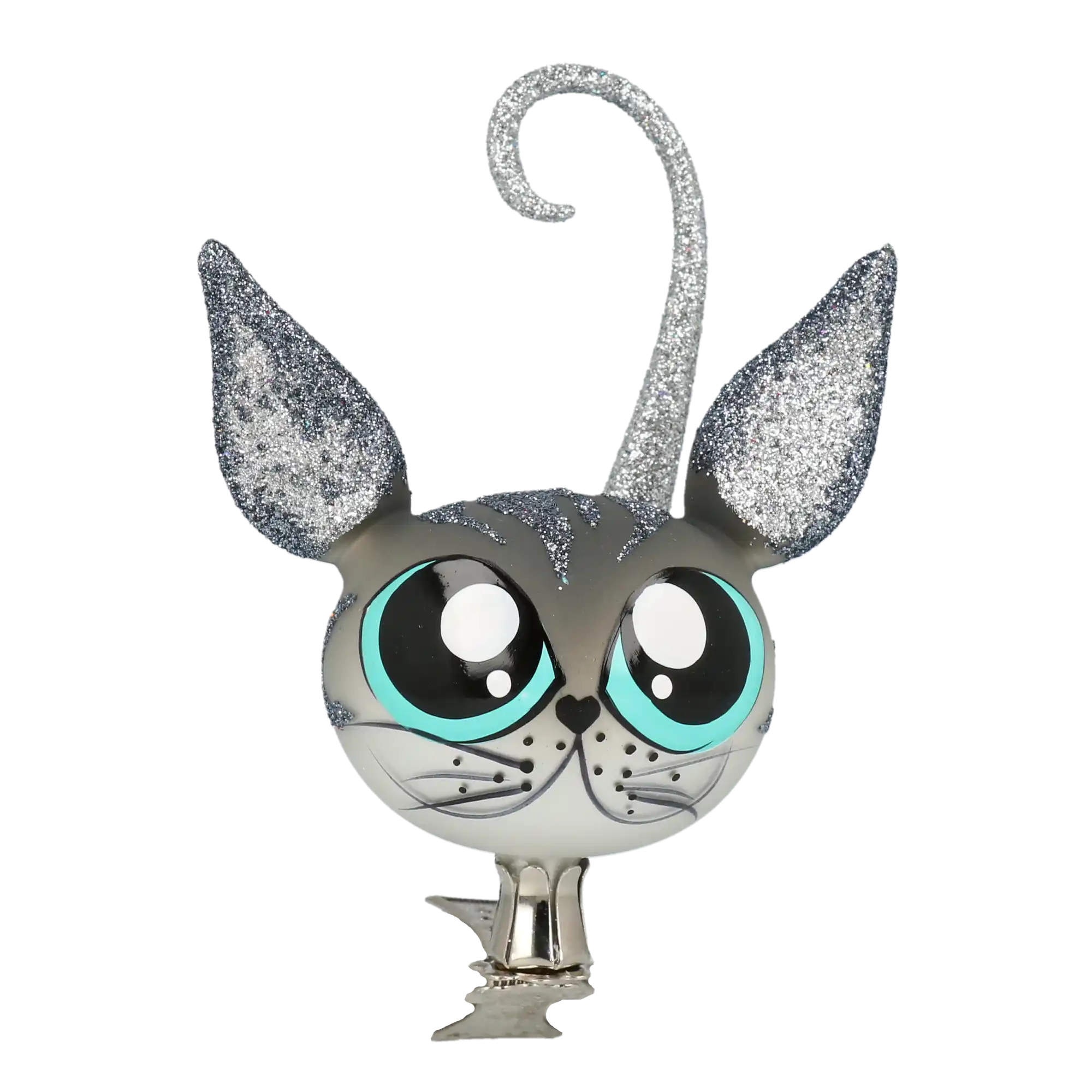 Kotek Na Klipsie Szklana Ozdoba Szary Kot