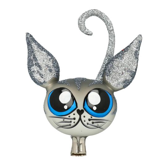 Silver Sapphire Kitten Premium christmas glass ornament 2021-009