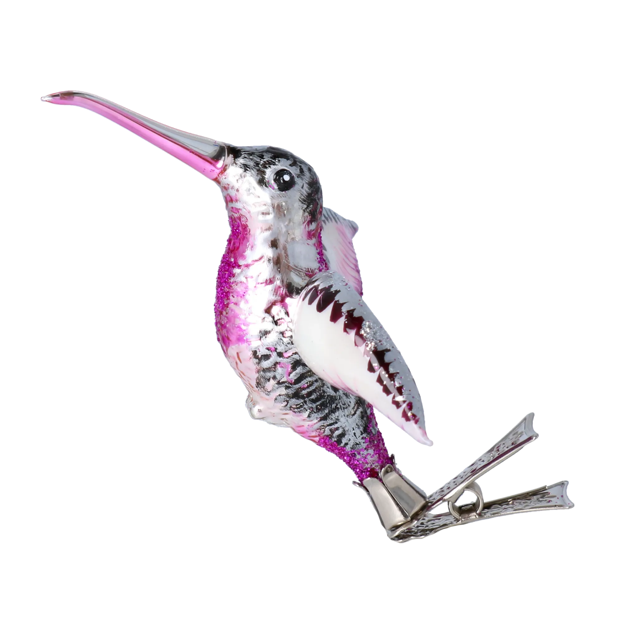 Silver Magenta Hummingbird Premium christmas glass ornament 2021-023