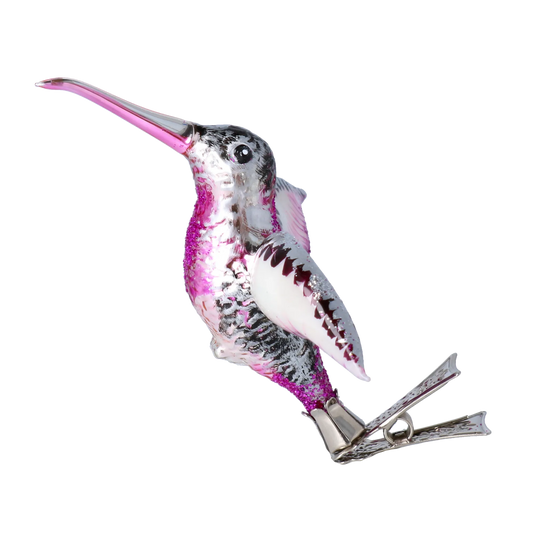 Silver Magenta Hummingbird Premium christmas glass ornament 2021-023