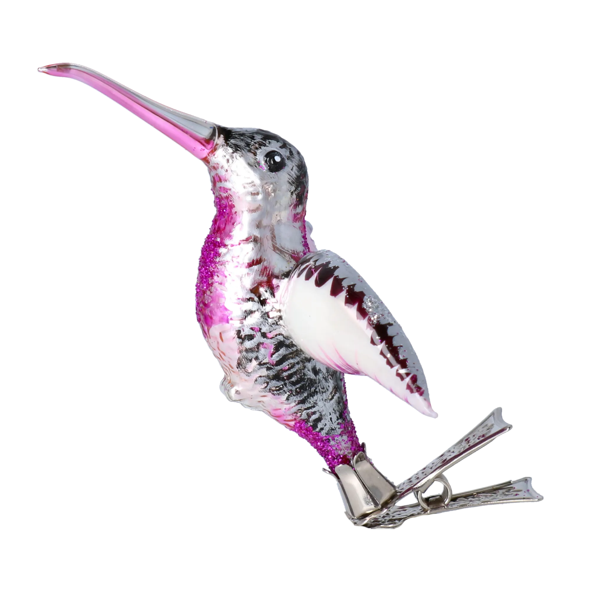 Silver Magenta Hummingbird Premium christmas glass ornament 2021-023