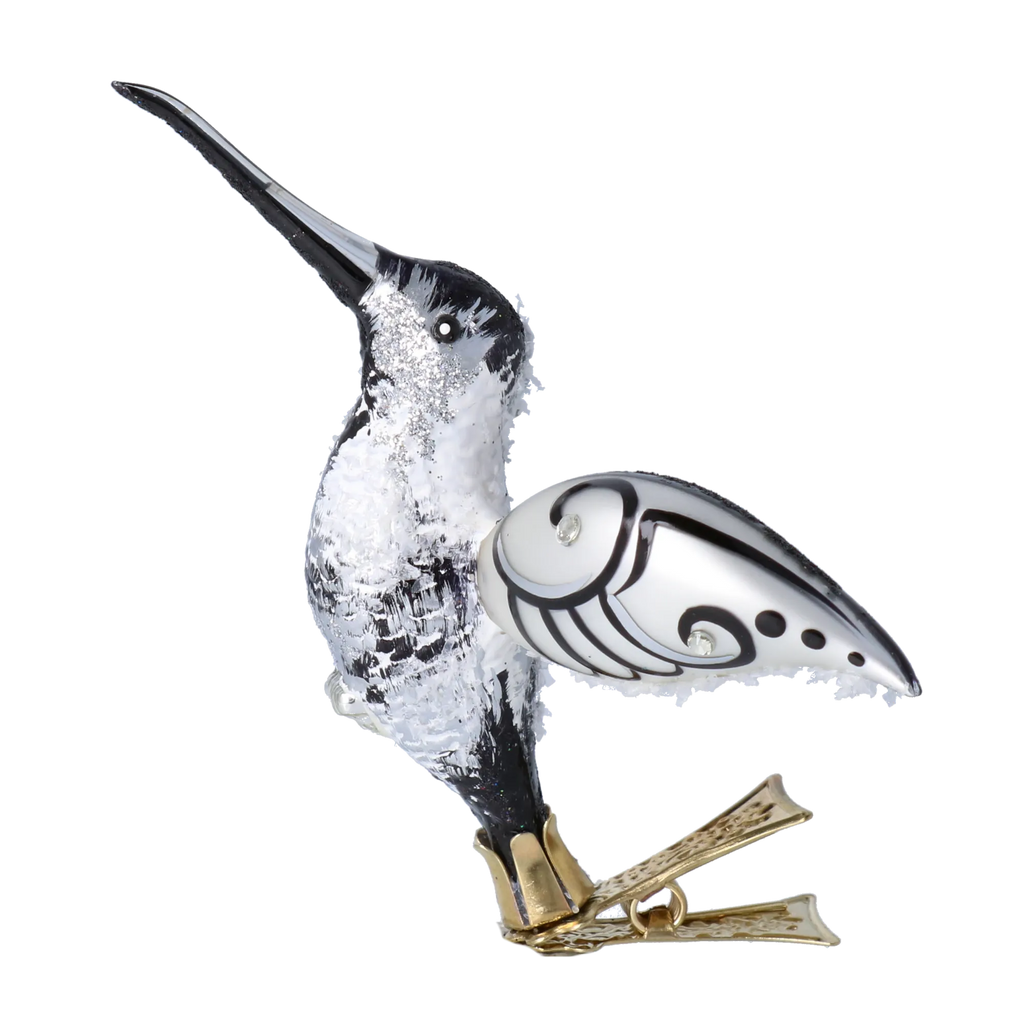 Hummingbird of Midnight Frost | Hand-Painted Glass Ornament | Blubom 2021-027