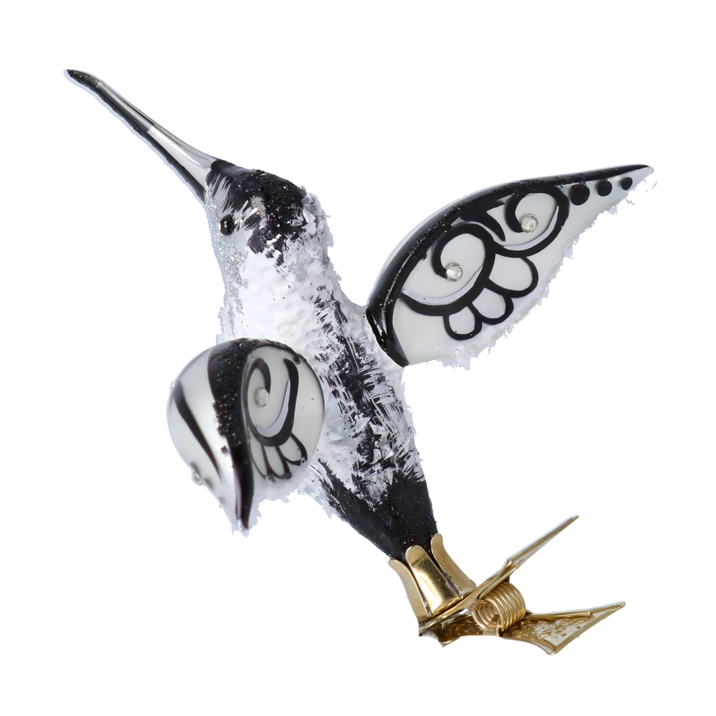 Hummingbird of Midnight Frost | Hand-Painted Glass Ornament | Blubom 2021-027