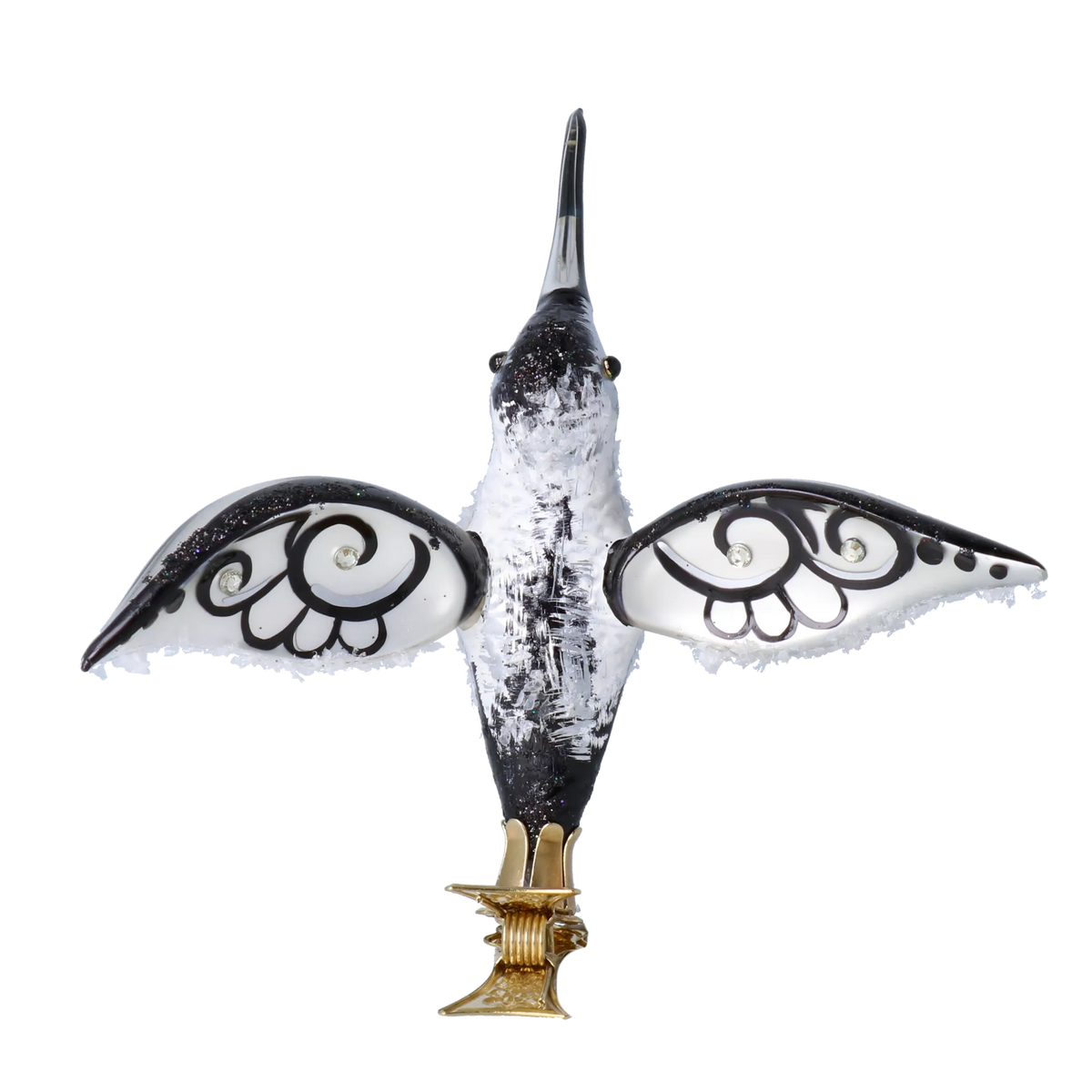 Hummingbird of Midnight Frost | Hand-Painted Glass Ornament | Blubom 2021-027