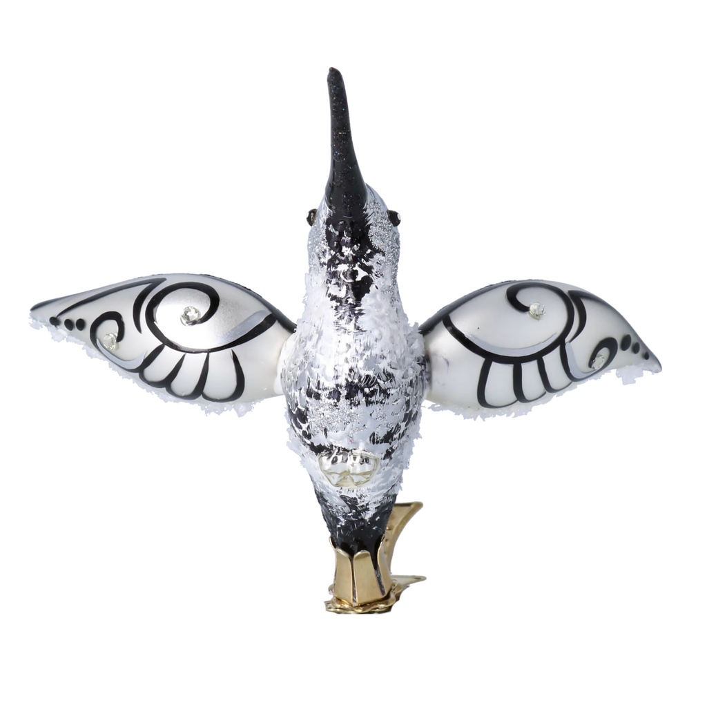 Hummingbird of Midnight Frost | Hand-Painted Glass Ornament | Blubom 2021-027