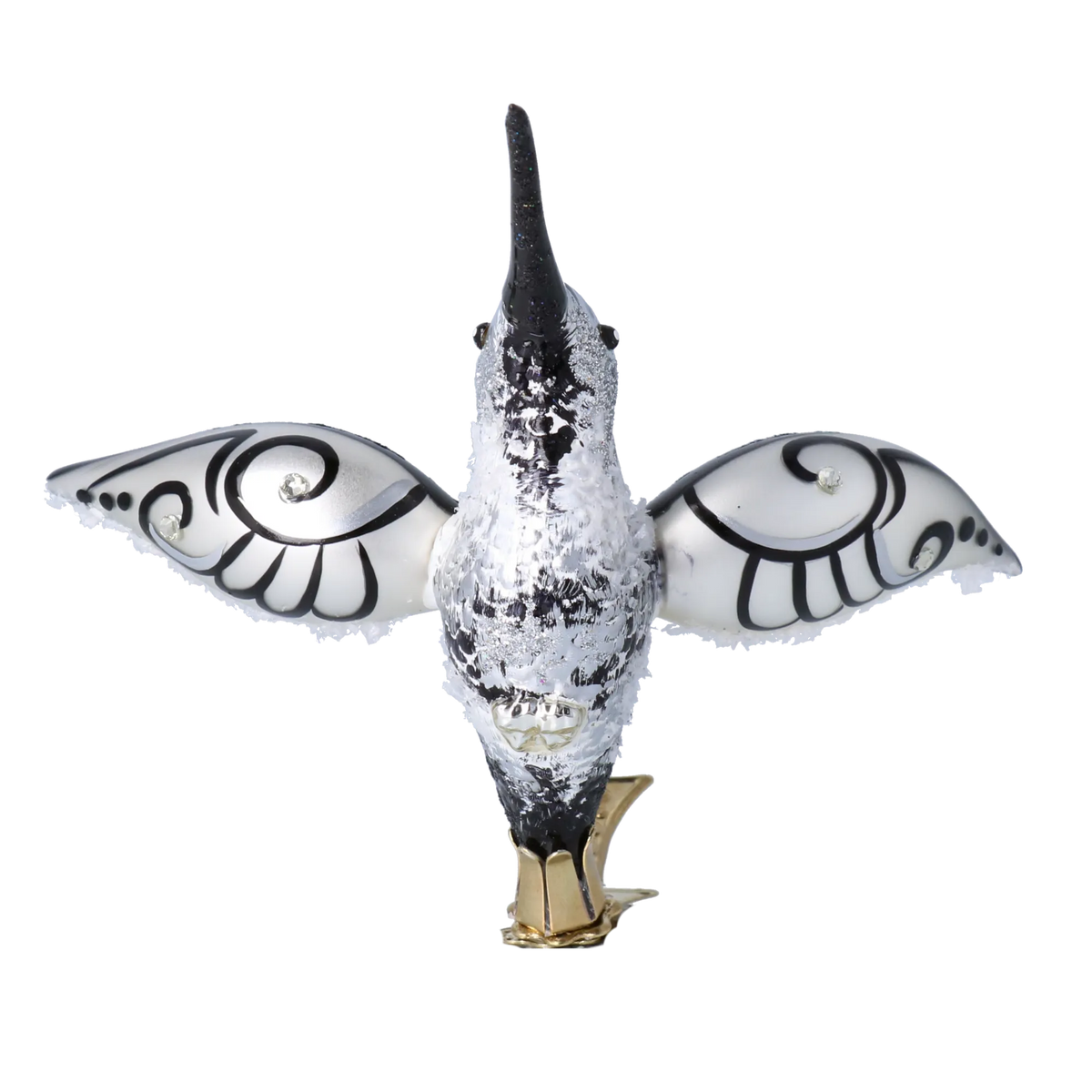 Hummingbird of Midnight Frost | Hand-Painted Glass Ornament | Blubom 2021-027