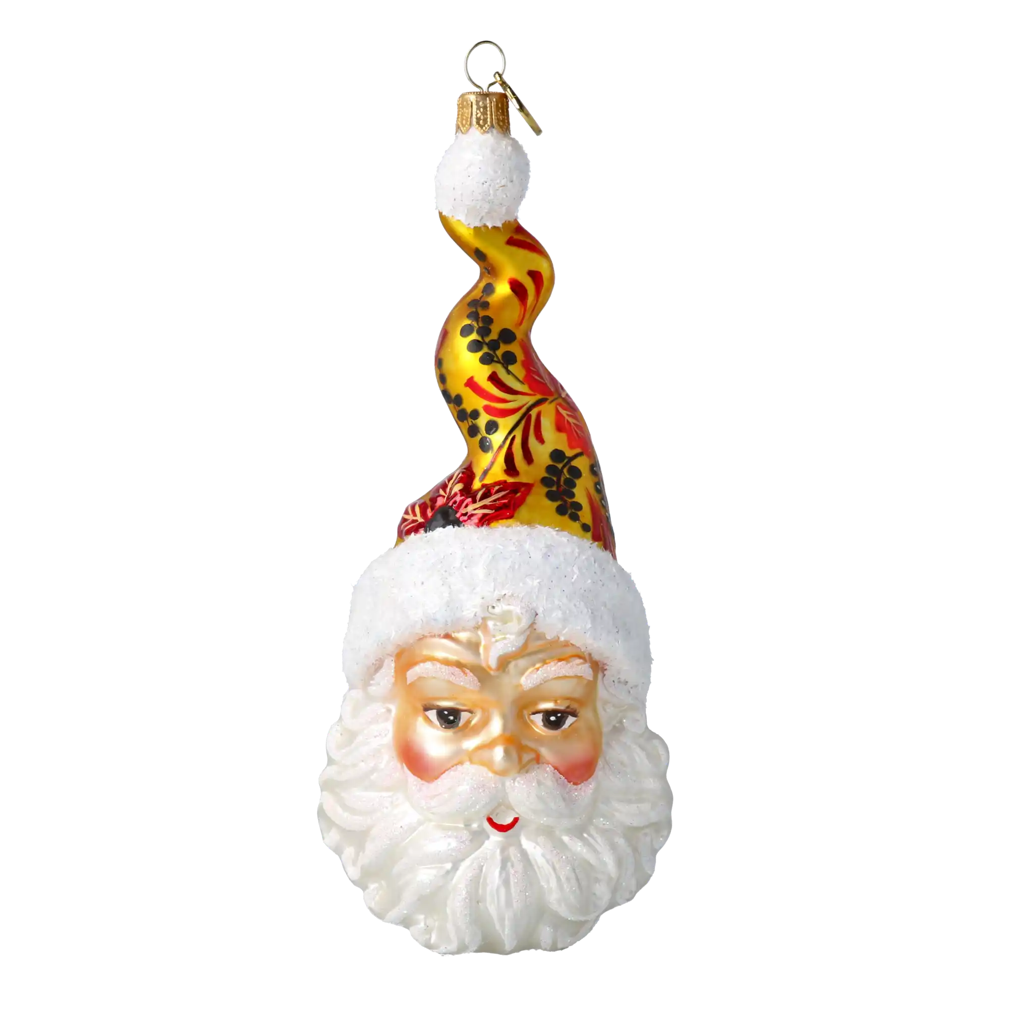 Mikołaj W Kręconej Czapce w kwiaty Szklana Ozdoba