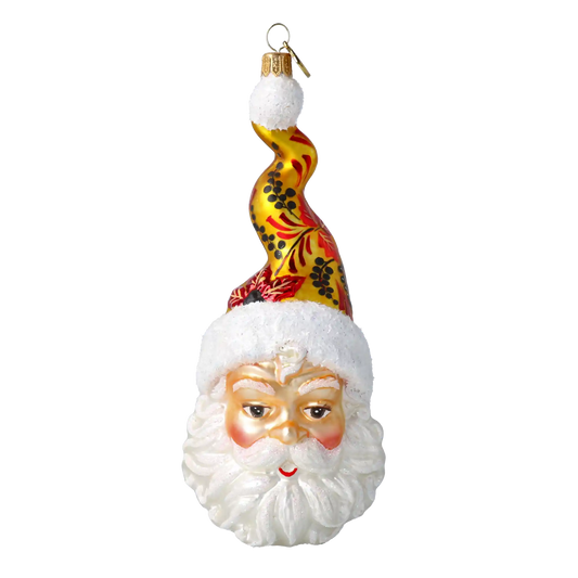 Mikołaj W Kręconej Czapce w kwiaty Szklana Ozdoba