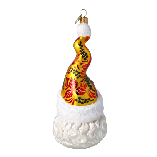 Mikołaj W Kręconej Czapce w kwiaty Szklana Ozdoba