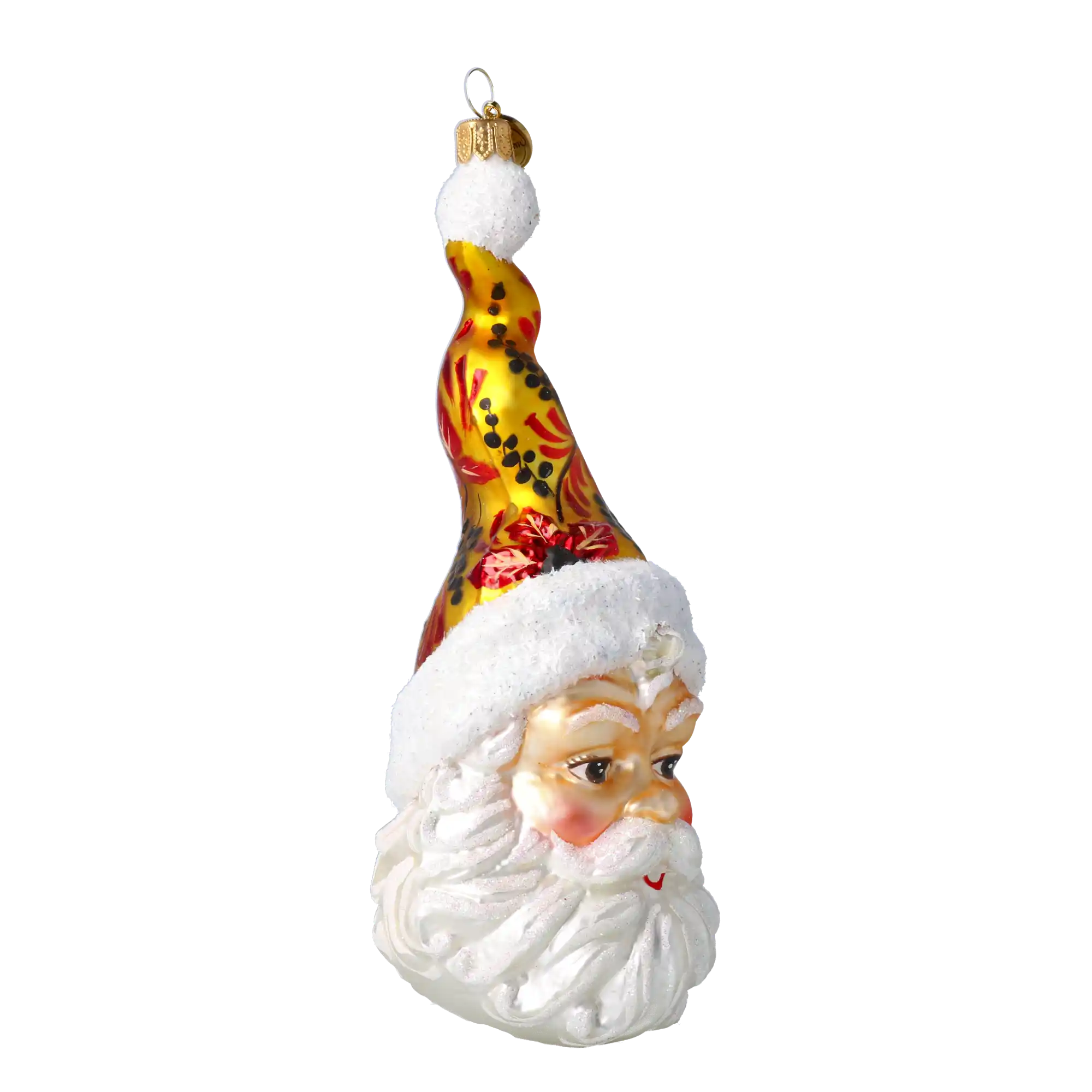 Mikołaj W Kręconej Czapce w kwiaty Szklana Ozdoba