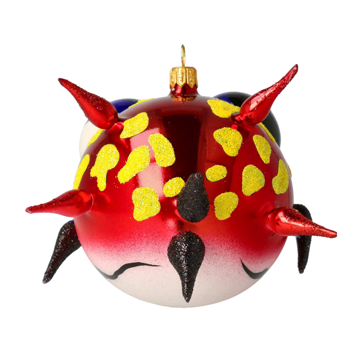 Spiky Pufferfish in Scarlet & Lemon | Hand-Painted Glass Ornament | Blubom 2021-034