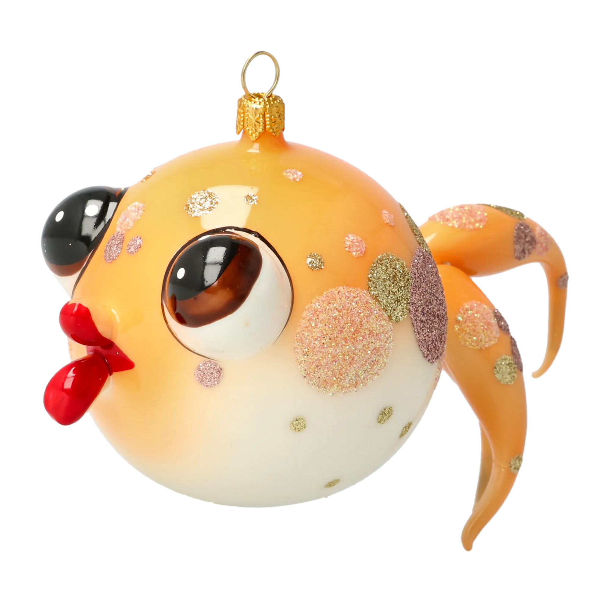 Gold fish Sparkling Bubblefish Handmade Glass Christmas ornament. 2021-036