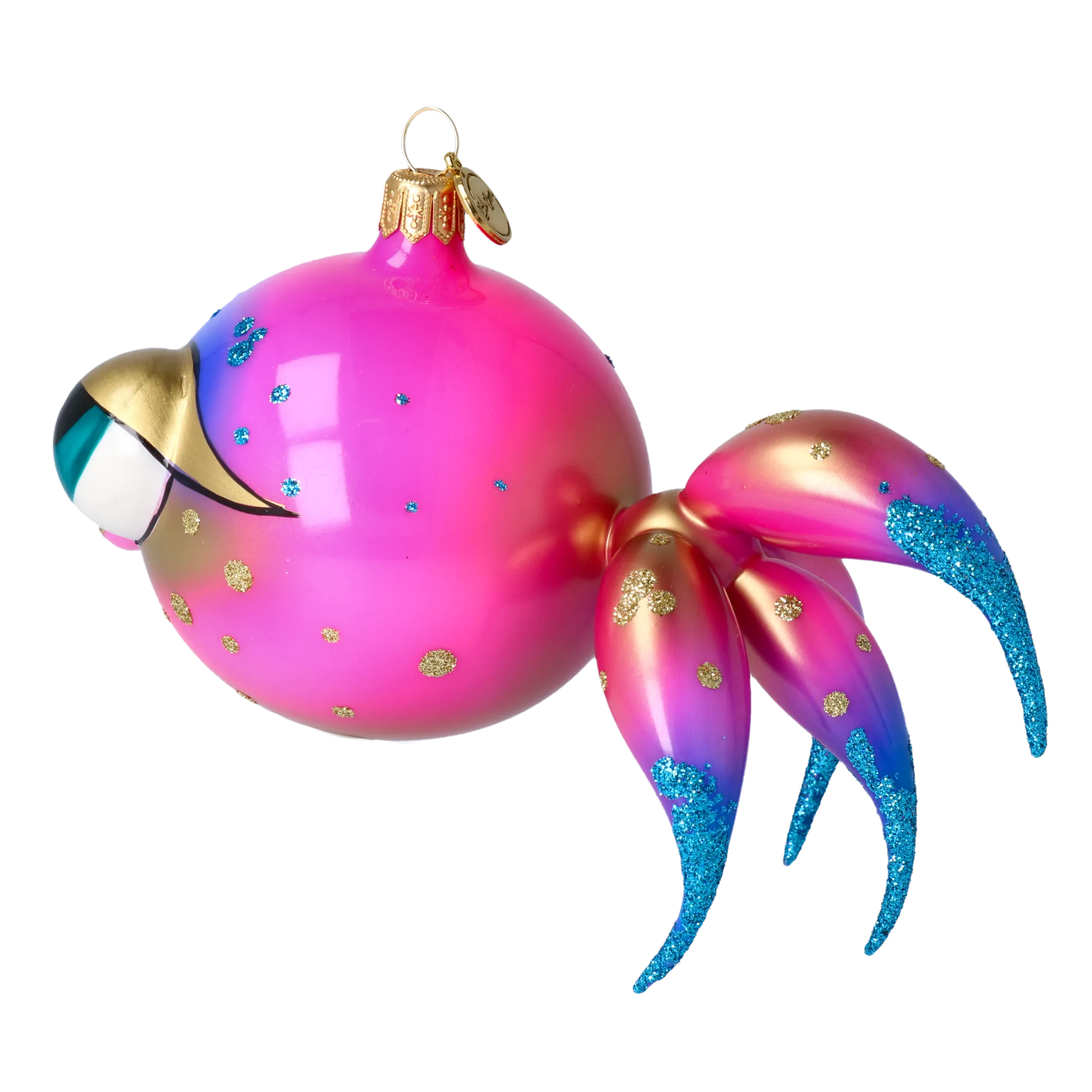 Pink veil fish. Handmade Glass Christmas ornament. 2021-037