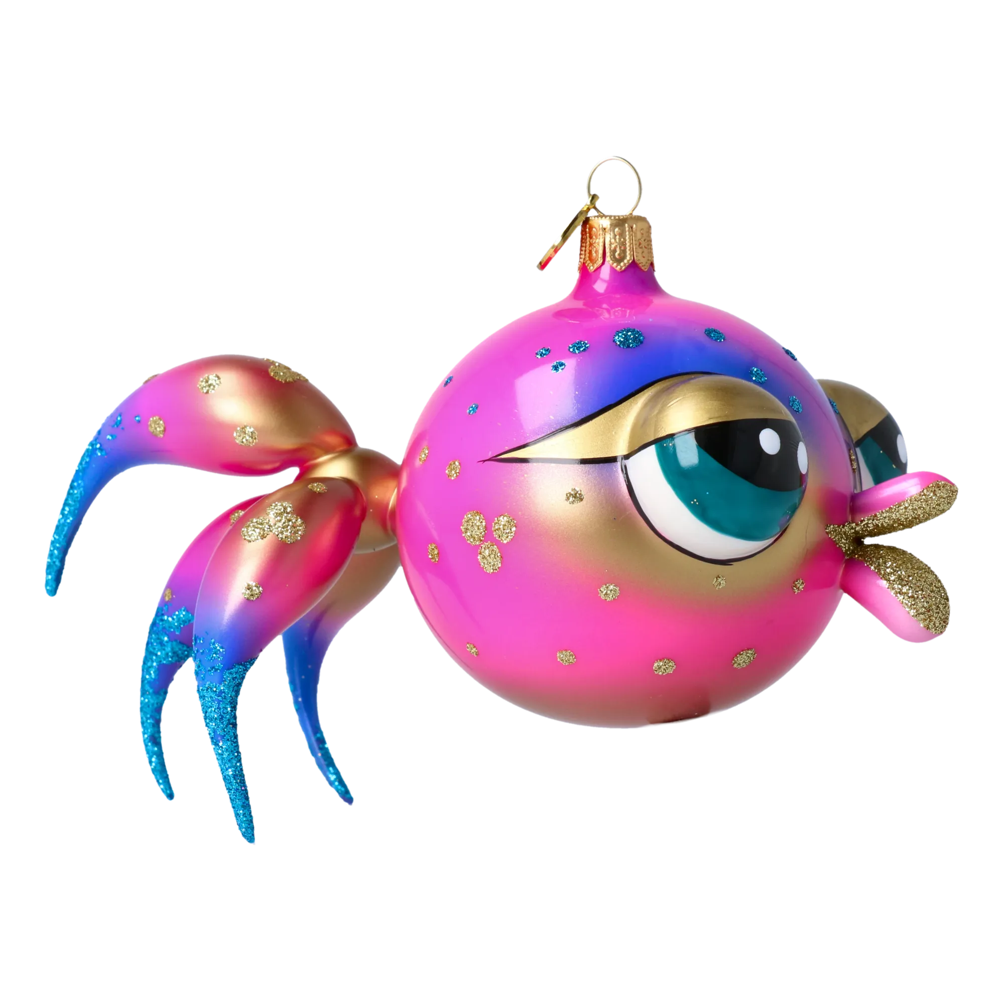 Pink veil fish. Handmade Glass Christmas ornament. 2021-037
