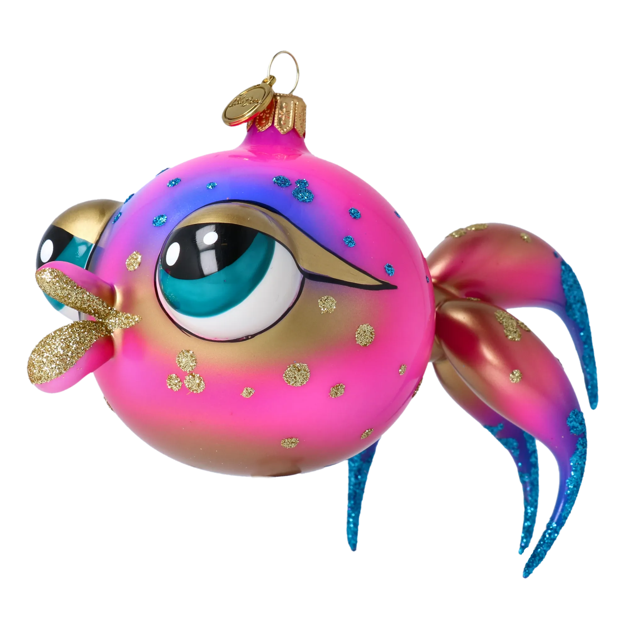 Pink veil fish. Handmade Glass Christmas ornament. 2021-037
