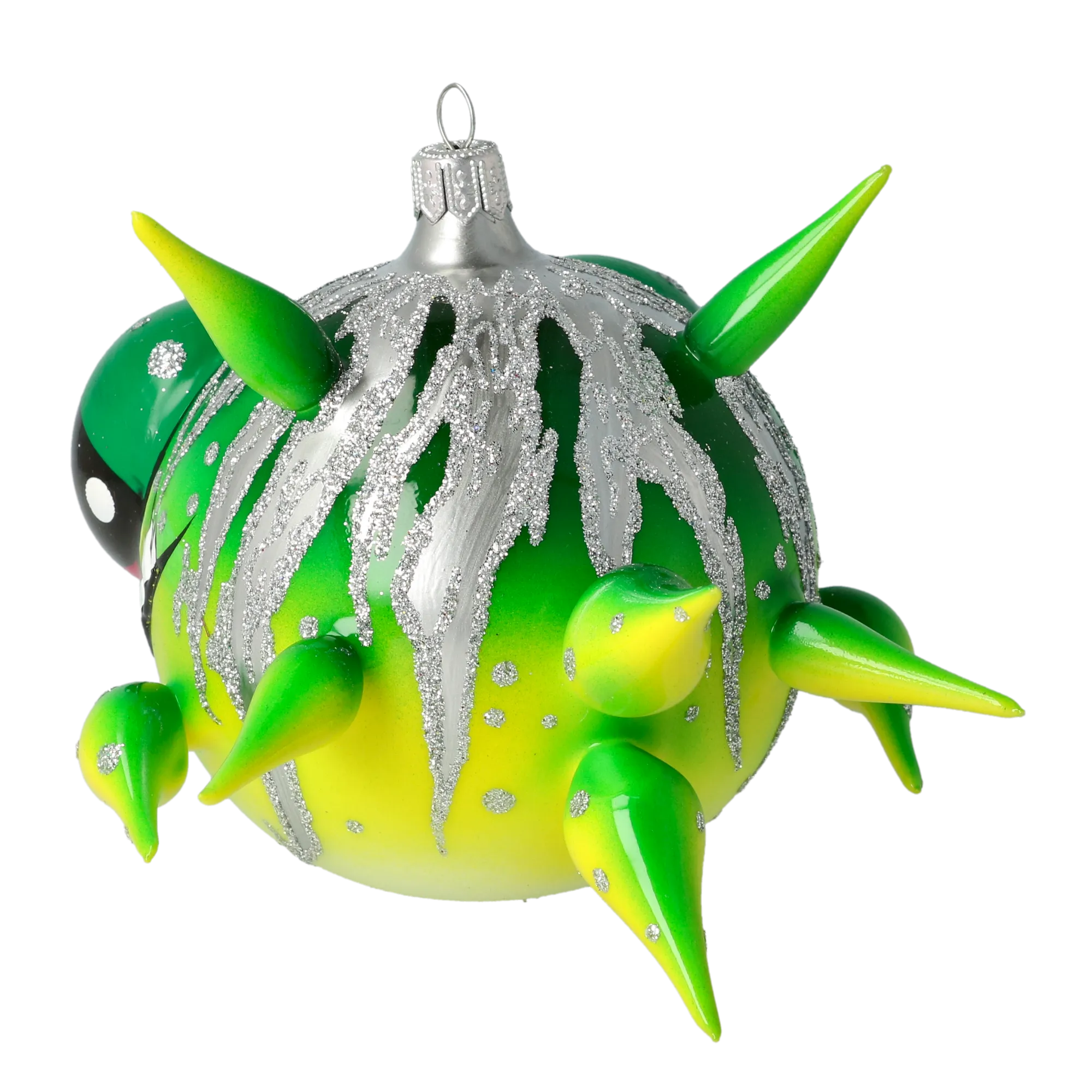 Green spiny fish. Handmade Glass Christmas ornament. 2021-039
