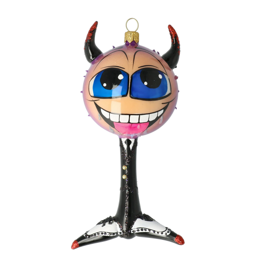 Devil's Bomb - Scarlet Smile. Handmade Glass Christmas ornament. 2021-052