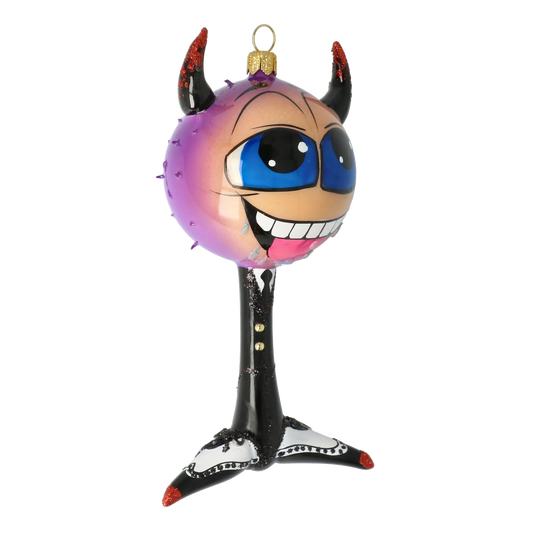 Devil's Bomb - Scarlet Smile. Handmade Glass Christmas ornament. 2021-052