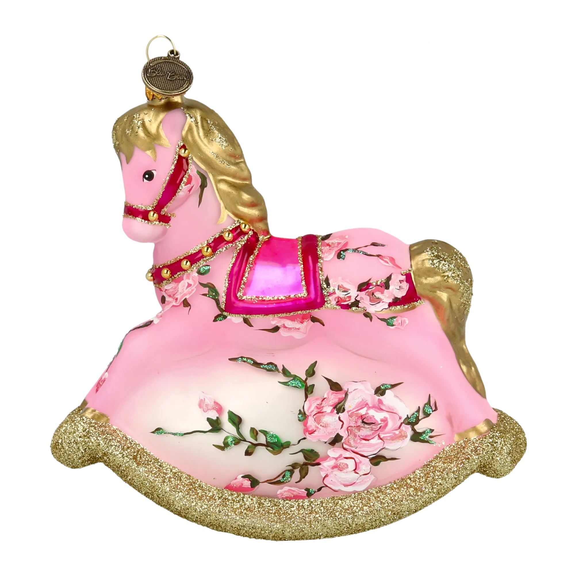 Pink Floral Rocking Horse Tree Handmade Glass Christmas ornament 2021-058