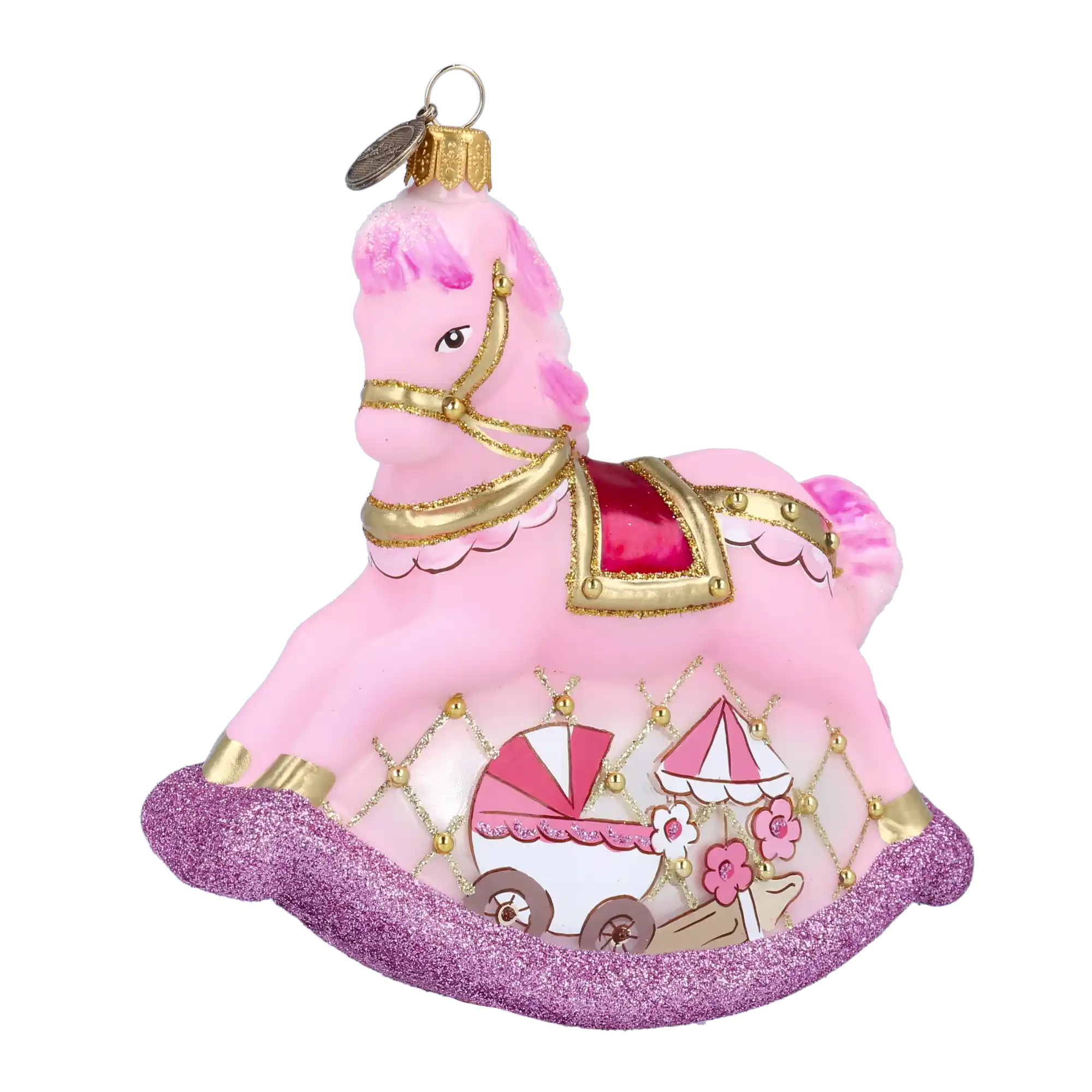 Różowy Konik Na biegunach Szklana Ozdoba Choinkowa
