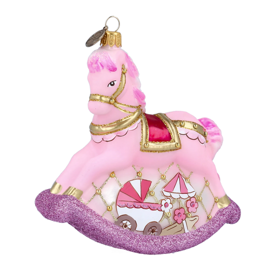 Pink Carousel Rocking Horse Tree Handmade Glass Christmas ornament 2021-059