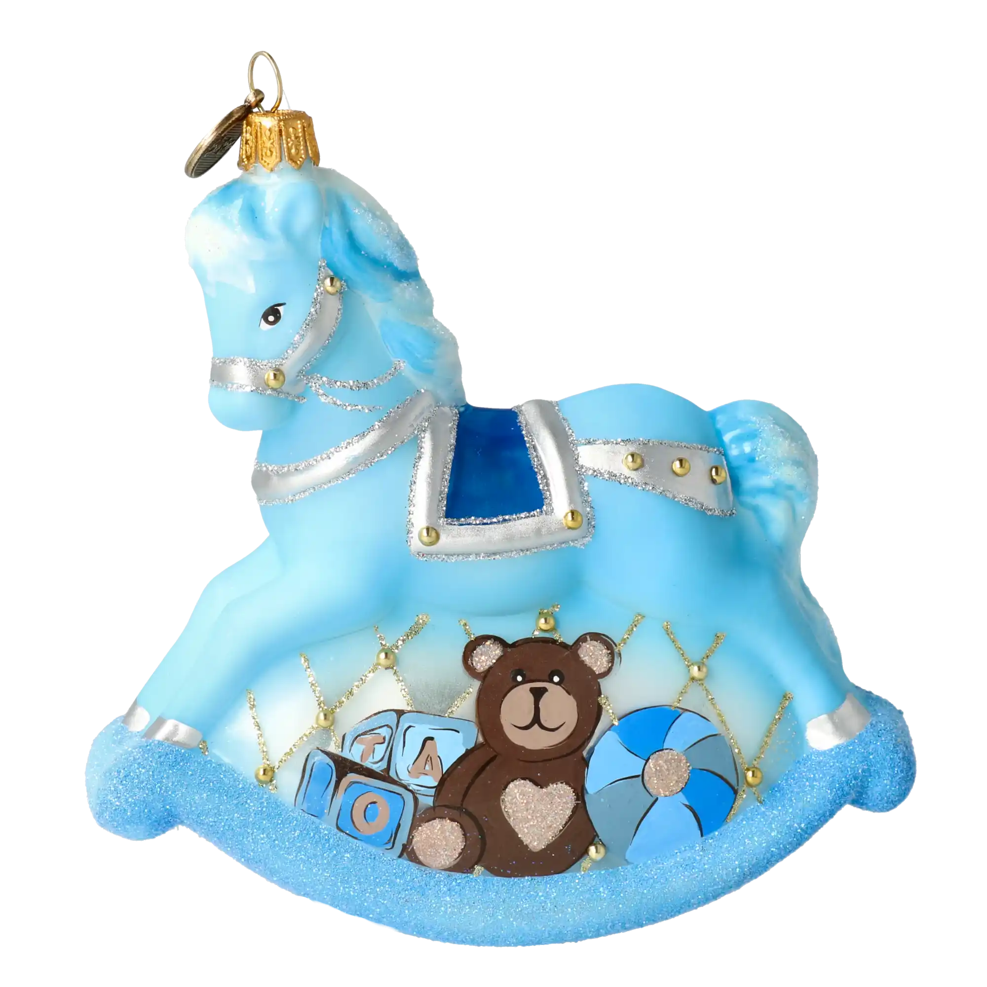 Błękitny konik na biegunach Szklana Ozdoba Choinkowa