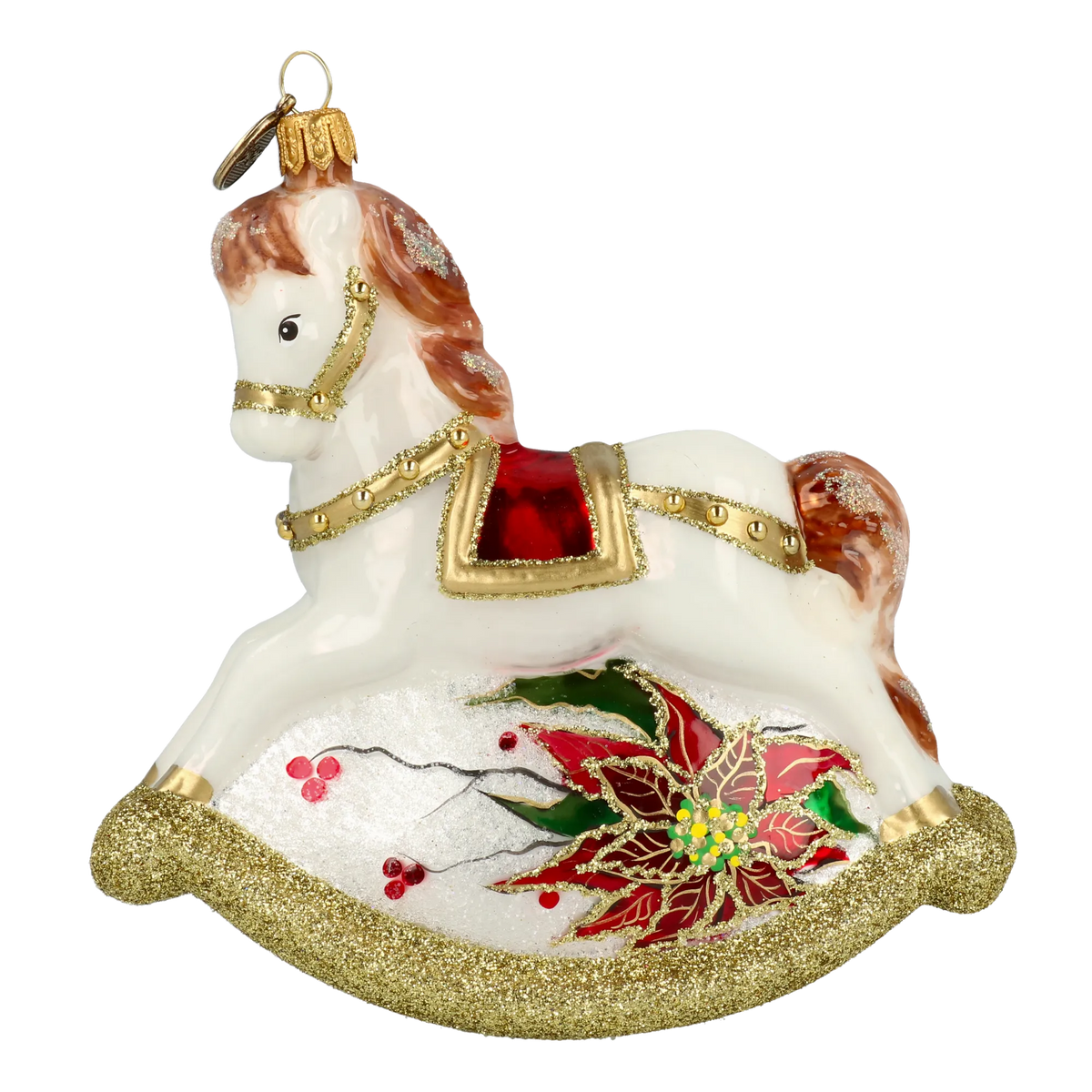 Stately Poinsettia Steed | Hand-Painted Glass Ornament | Blubom 2021-062