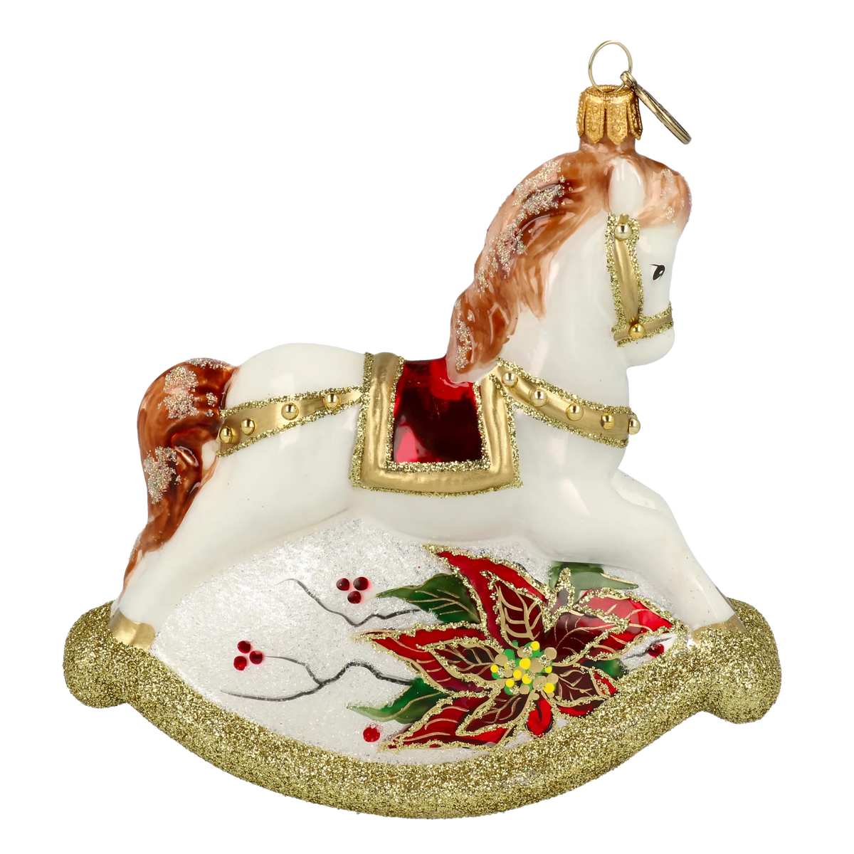 Stately Poinsettia Steed | Hand-Painted Glass Ornament | Blubom 2021-062