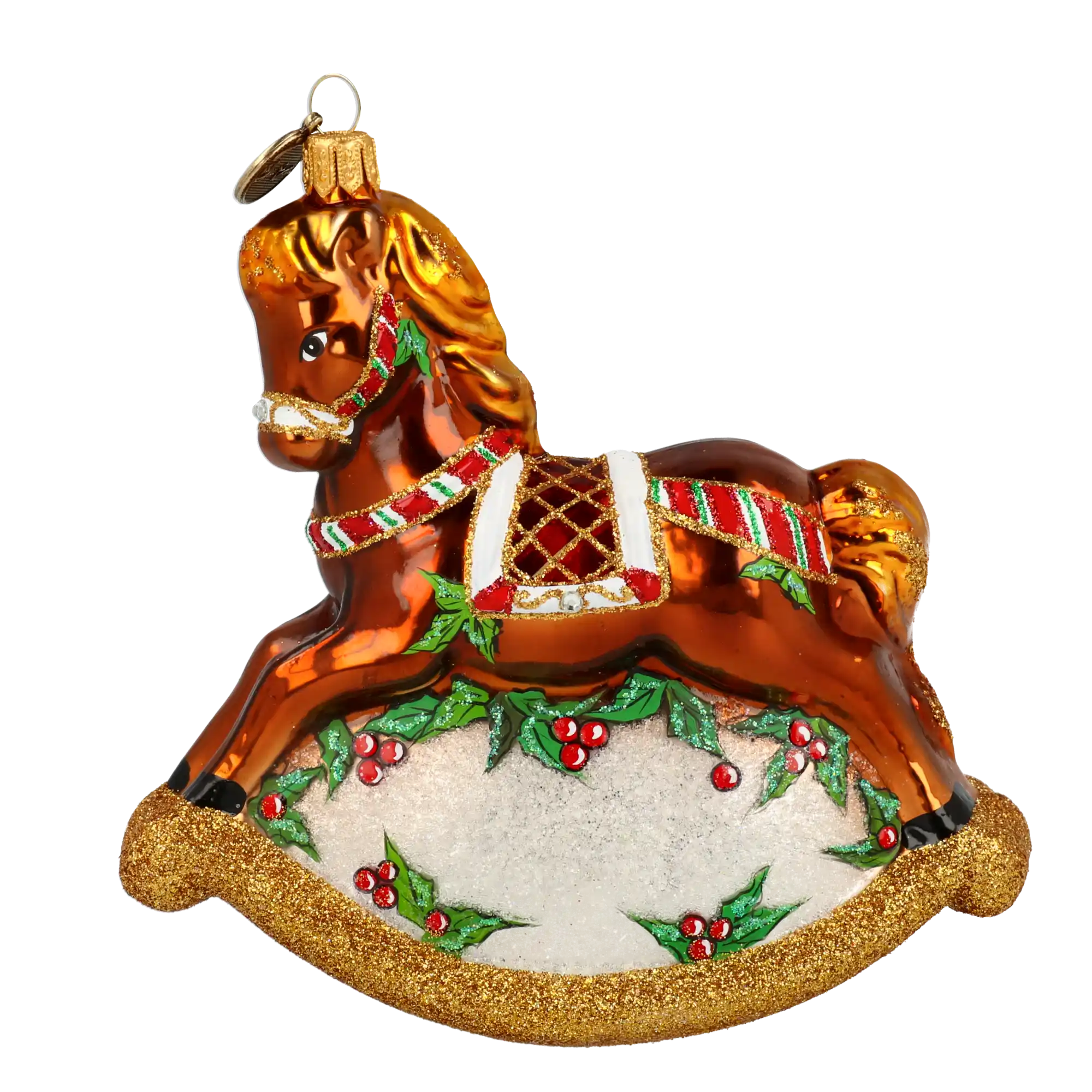 Klasyczna kołysząca się konik na biegunach szklana ręcznie wykonana ozdoba choinkowa