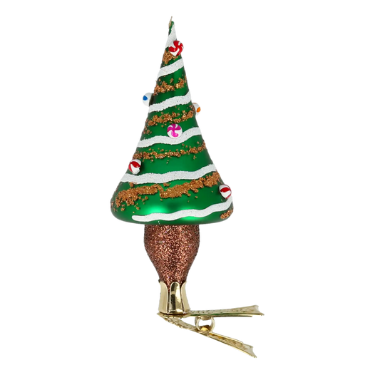 Cukierkowa choineczka Szklana Ozdoba Choinka na klipsie