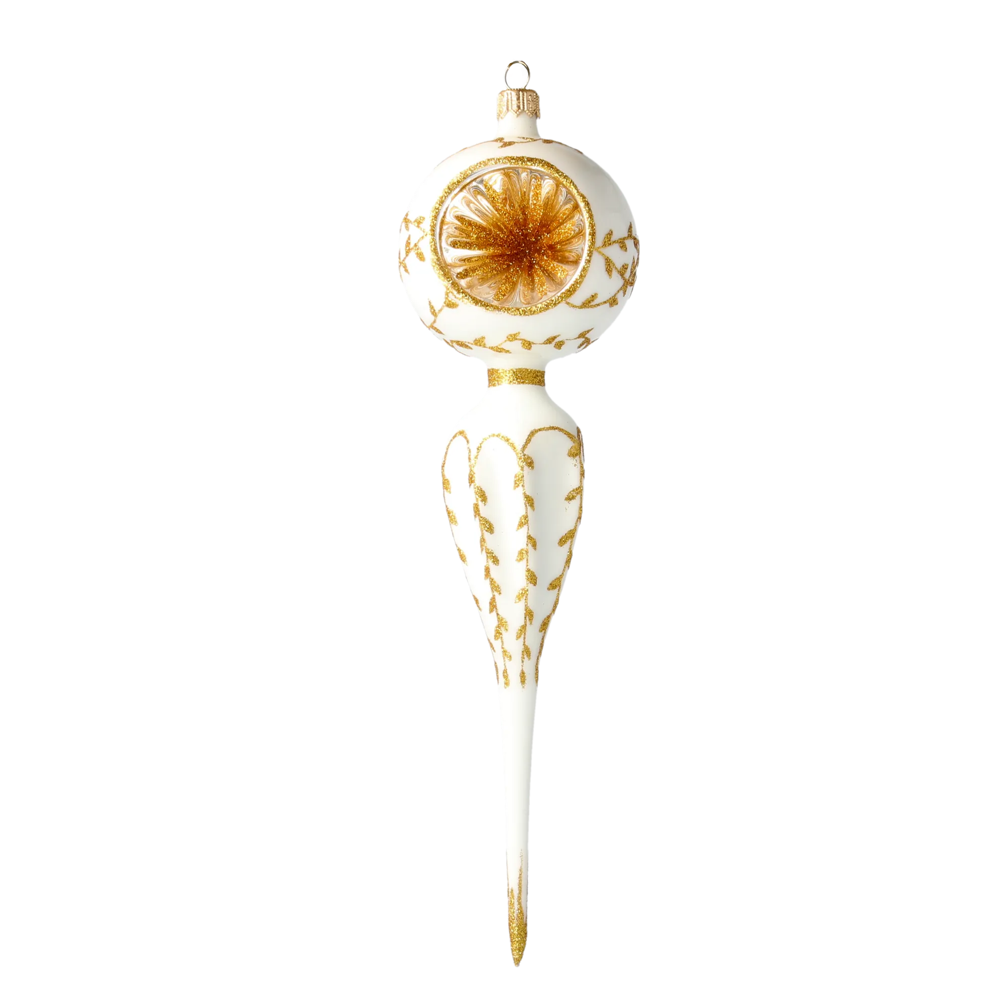 Golden Bloom Drop Handmade Glass Christmas ornament Retro Glass Reflector Ornament 2021-171