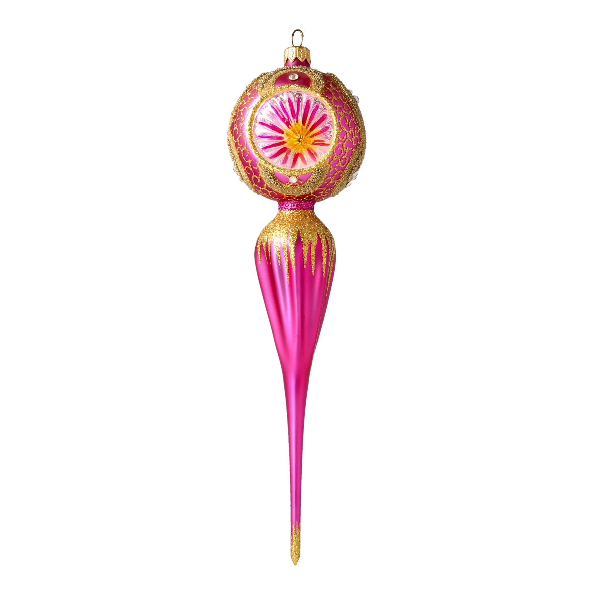 Gilded Magenta Reflector Drop Premium christmas glass ornament 2021-185