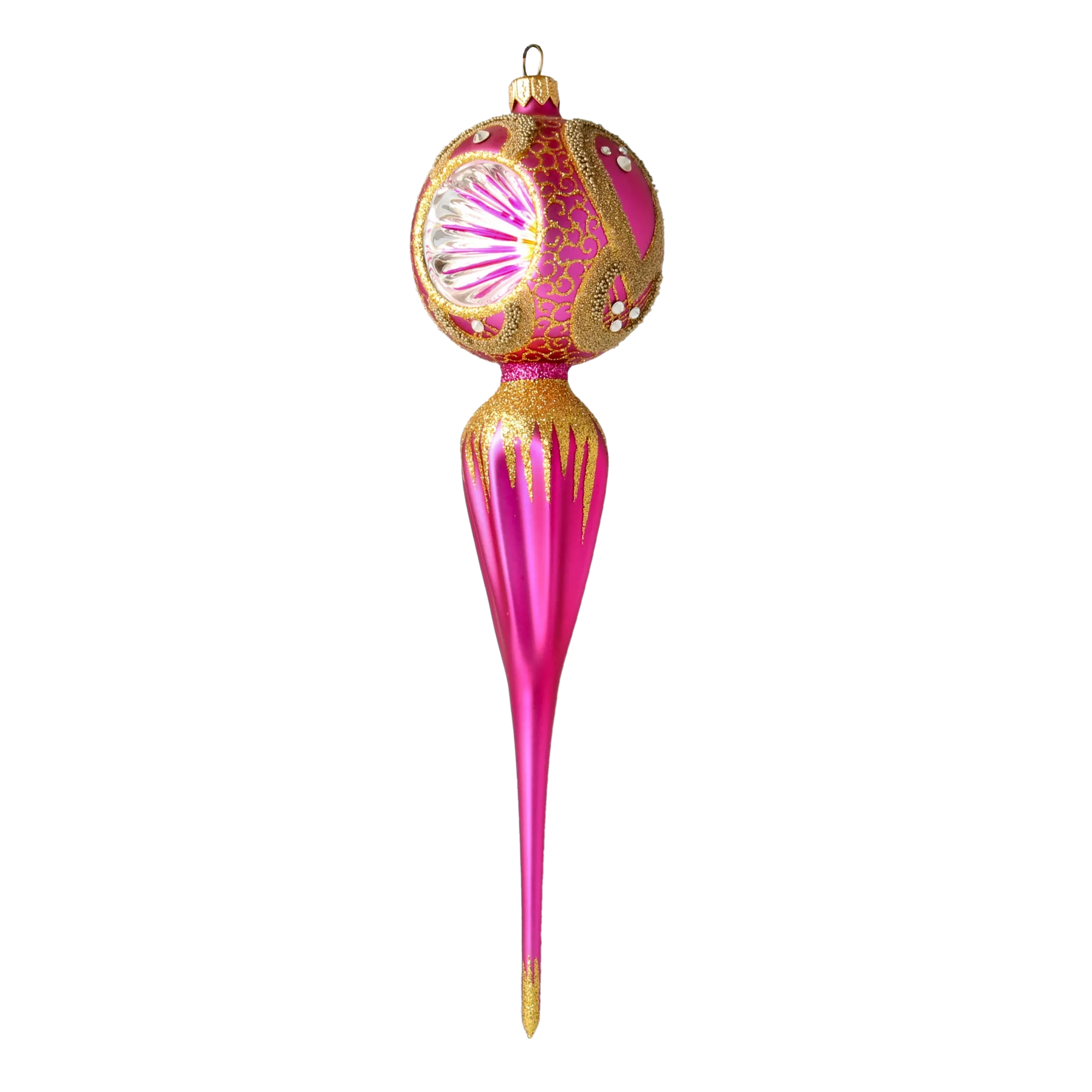 Gilded Magenta Reflector Drop Premium christmas glass ornament 2021-185