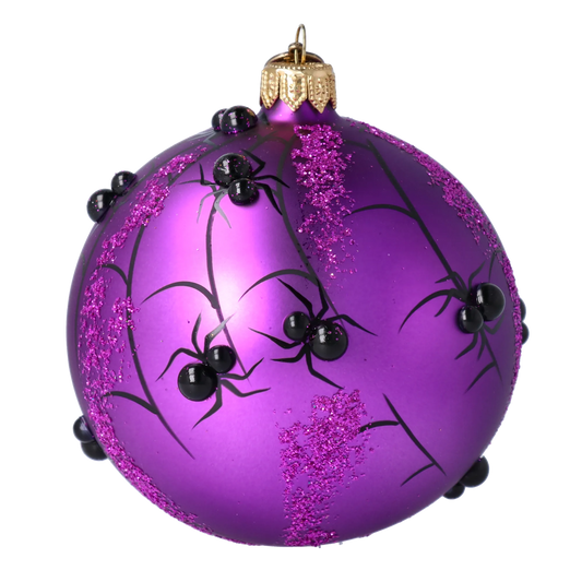 Bomb Purple Spider Web. Handmade Glass Christmas ornament. 2021-222