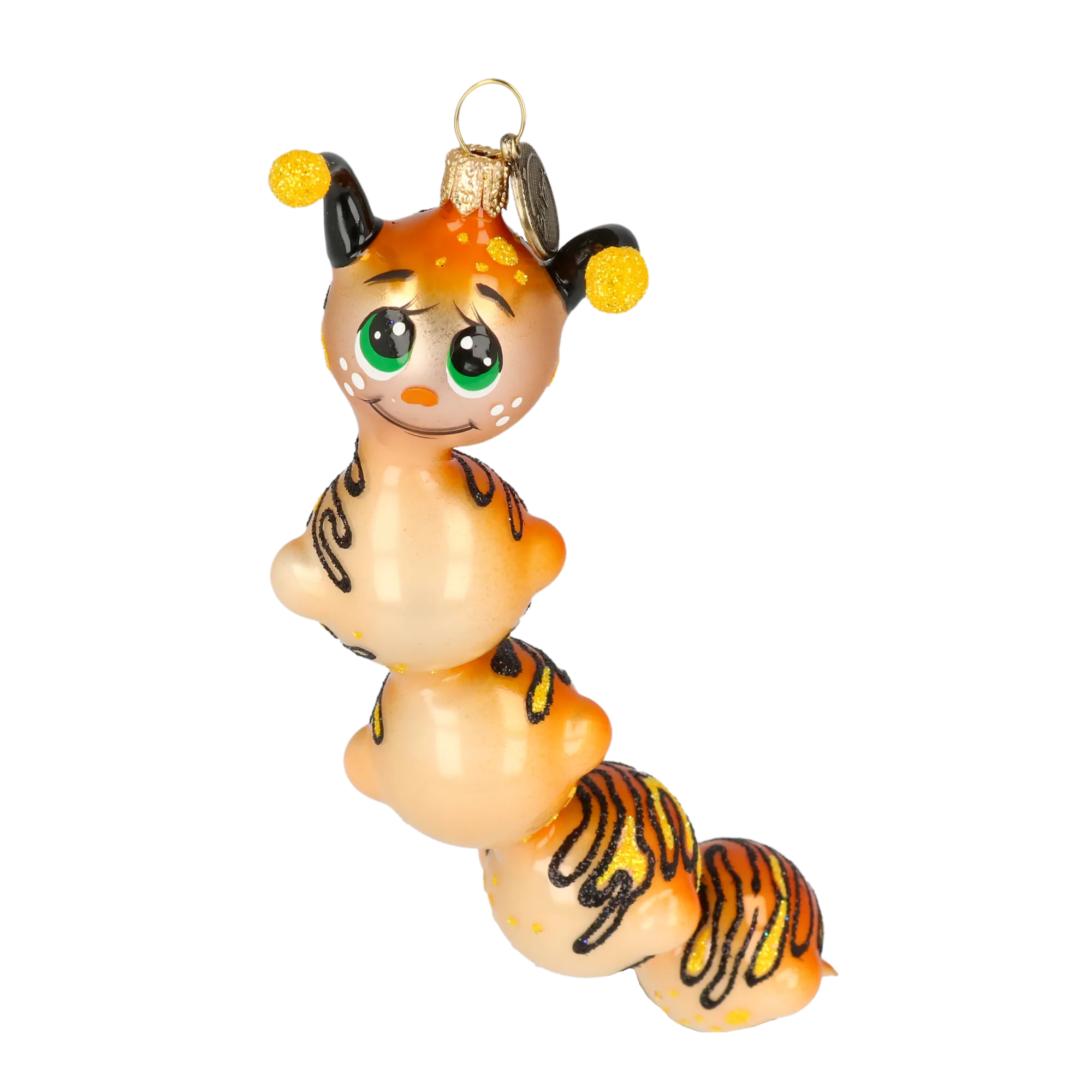 Golden Amber Caterpillar Premium christmas glass ornament 2022-010