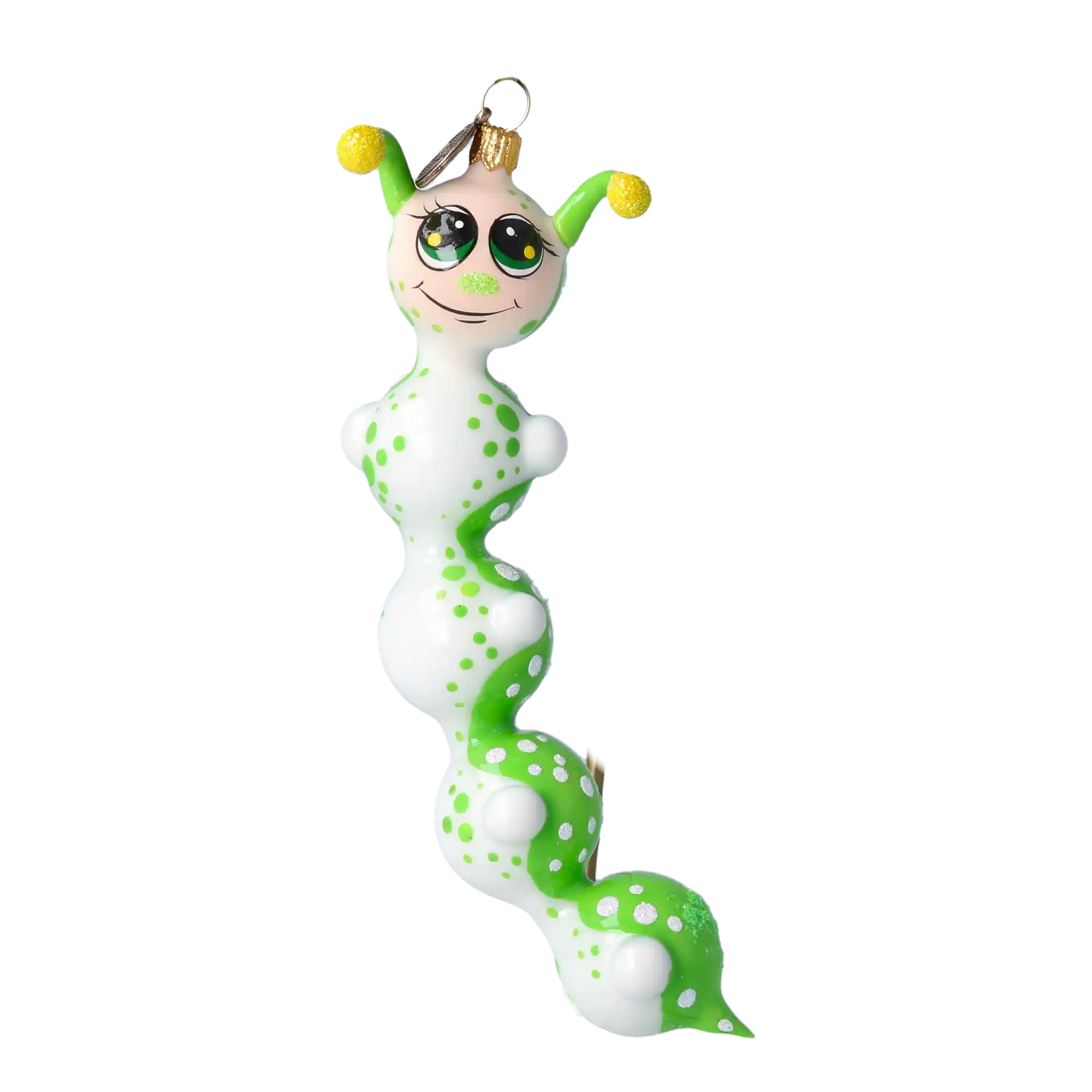 Seledynowa Gąsienica Szklana Ozdoba Dżdżownica