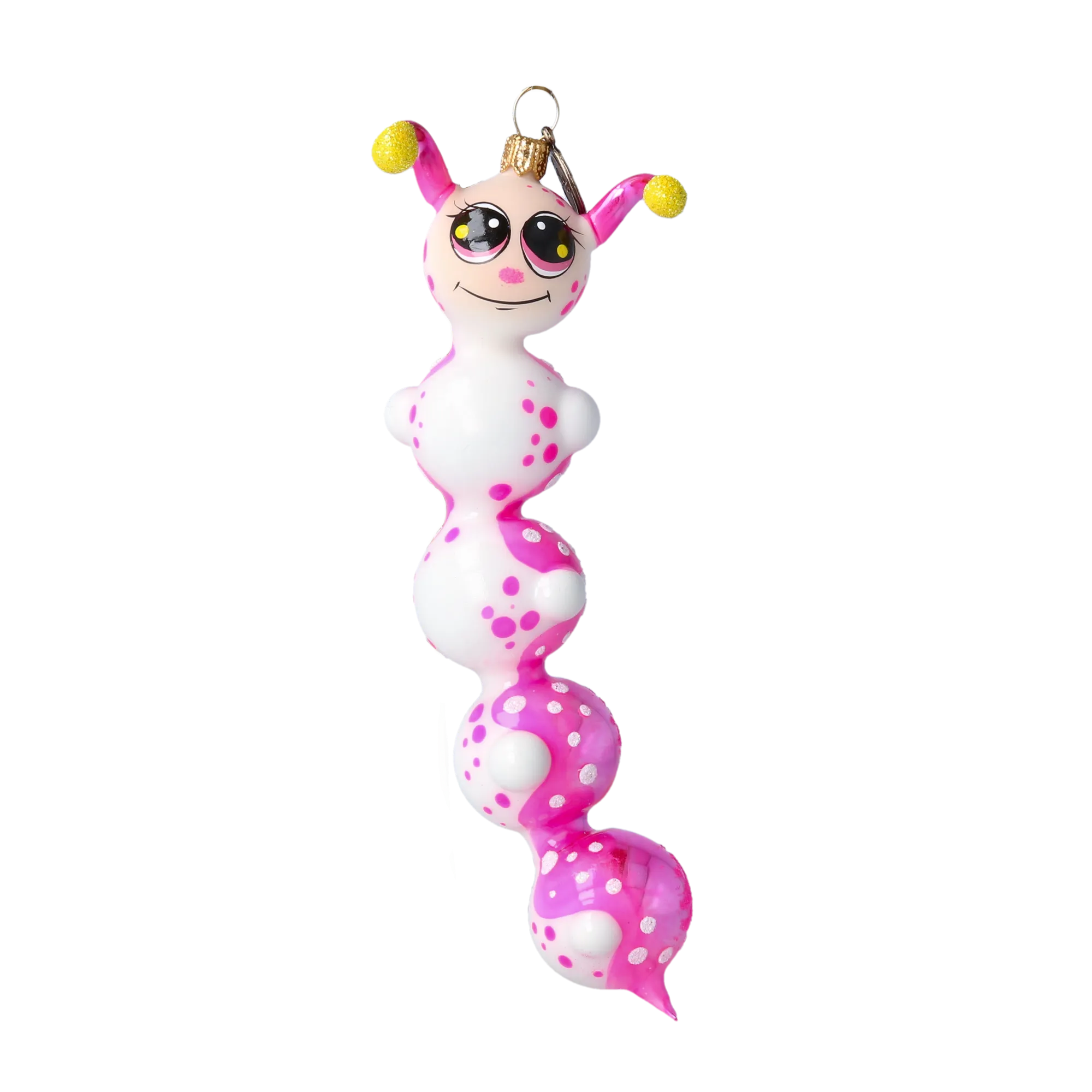 Earthworm Joyful Dot. Handmade Glass Christmas ornament. 2022-013