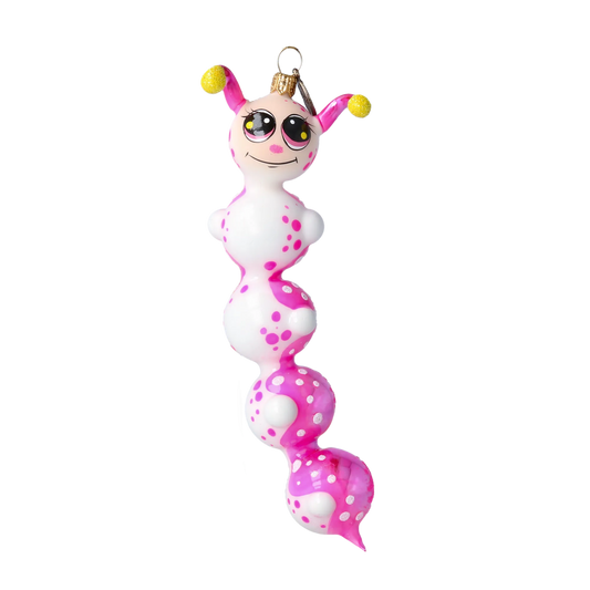 Earthworm Joyful Dot. Handmade Glass Christmas ornament. 2022-013