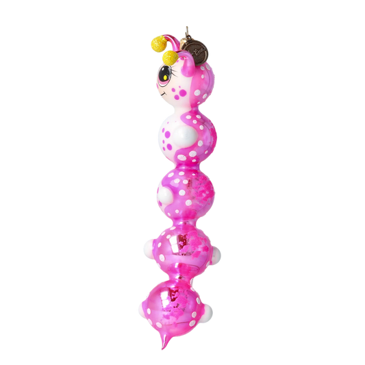 Earthworm Joyful Dot. Handmade Glass Christmas ornament. 2022-013