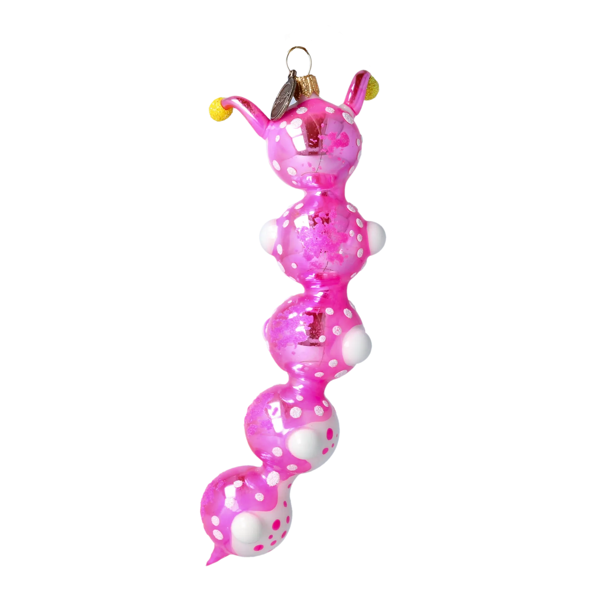Earthworm Joyful Dot. Handmade Glass Christmas ornament. 2022-013