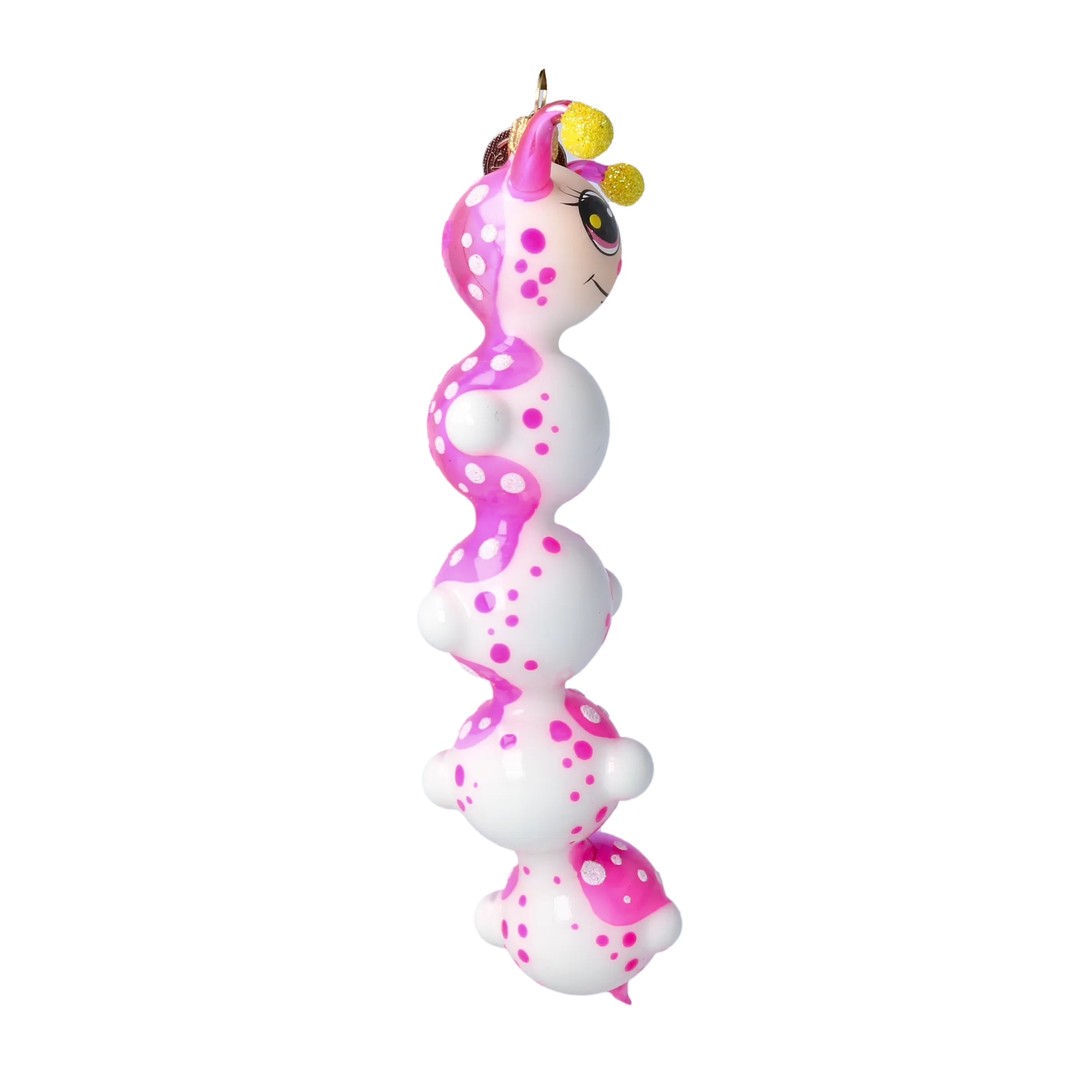 Earthworm Joyful Dot. Handmade Glass Christmas ornament. 2022-013