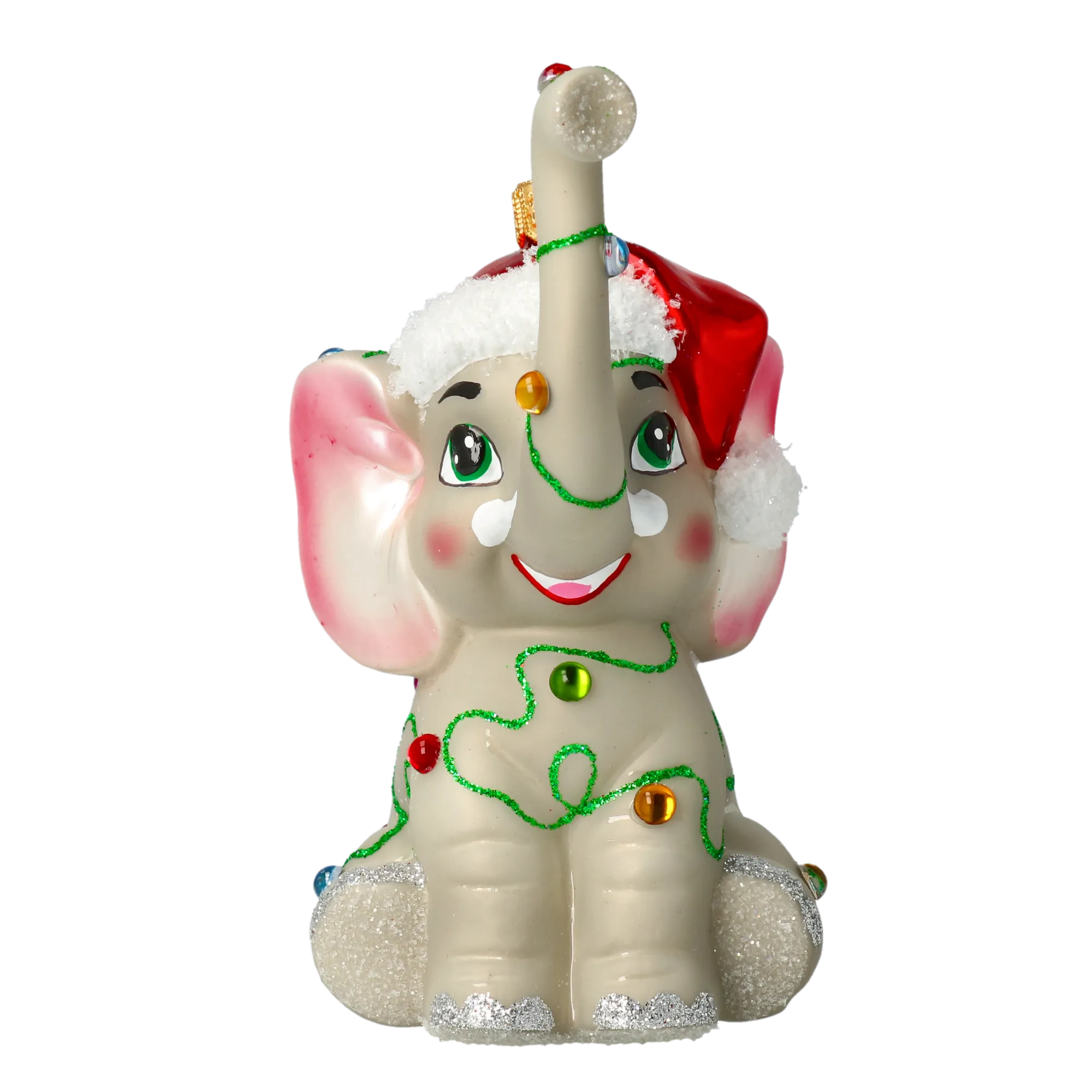 Festive Santa Hat Elephant Premium christmas glass ornament 2022-014