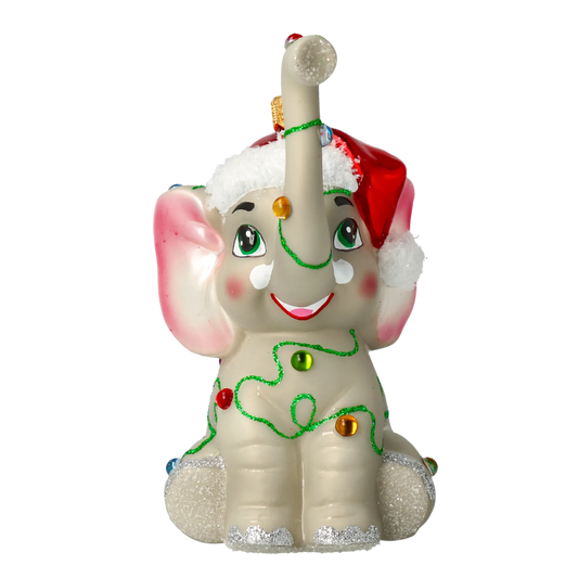 Festive Santa Hat Elephant Premium christmas glass ornament 2022-014