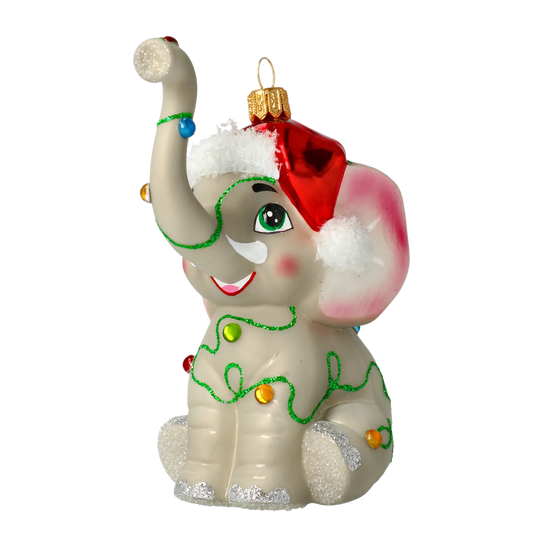 Festive Santa Hat Elephant Premium christmas glass ornament 2022-014