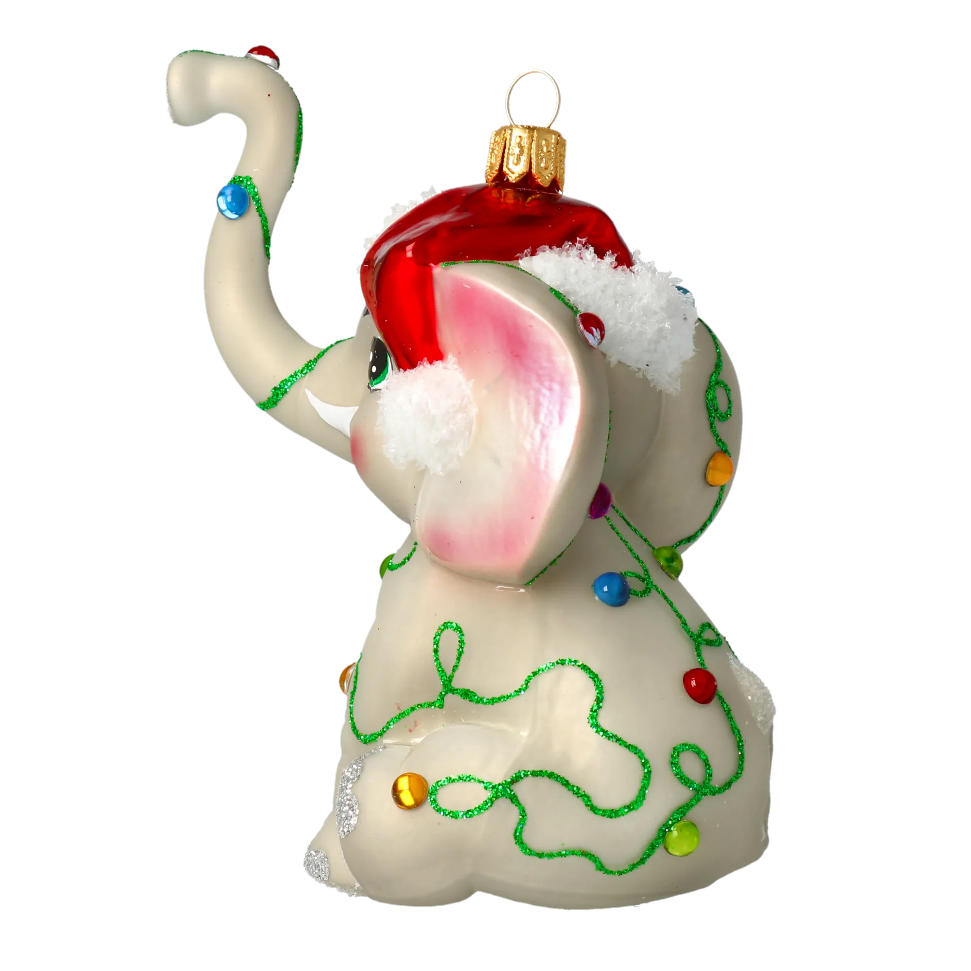Festive Santa Hat Elephant Premium christmas glass ornament 2022-014