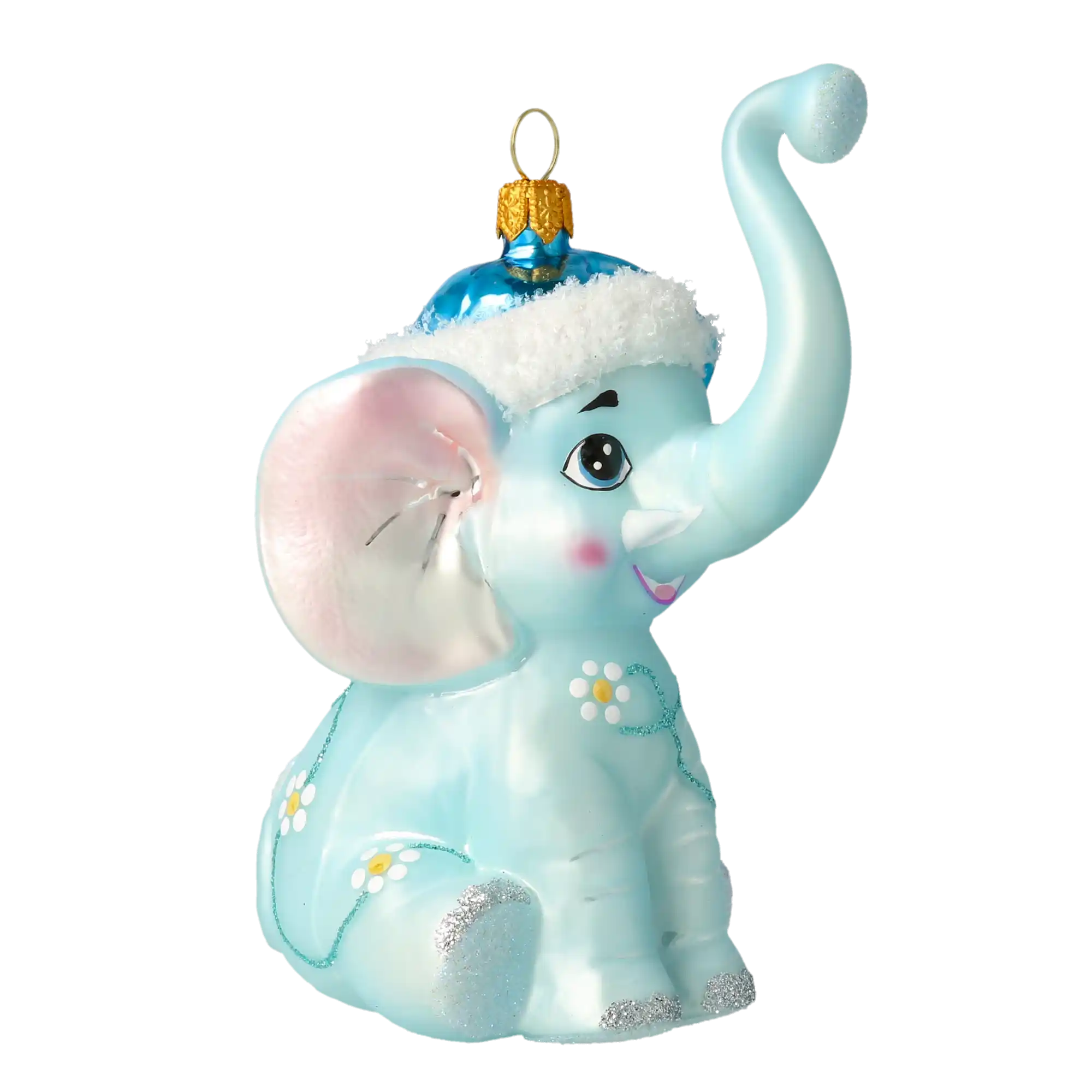 Niebieski Słoń w kwiaty Słonik Pierwsze Święta Dziecka Szklana Ozdoba