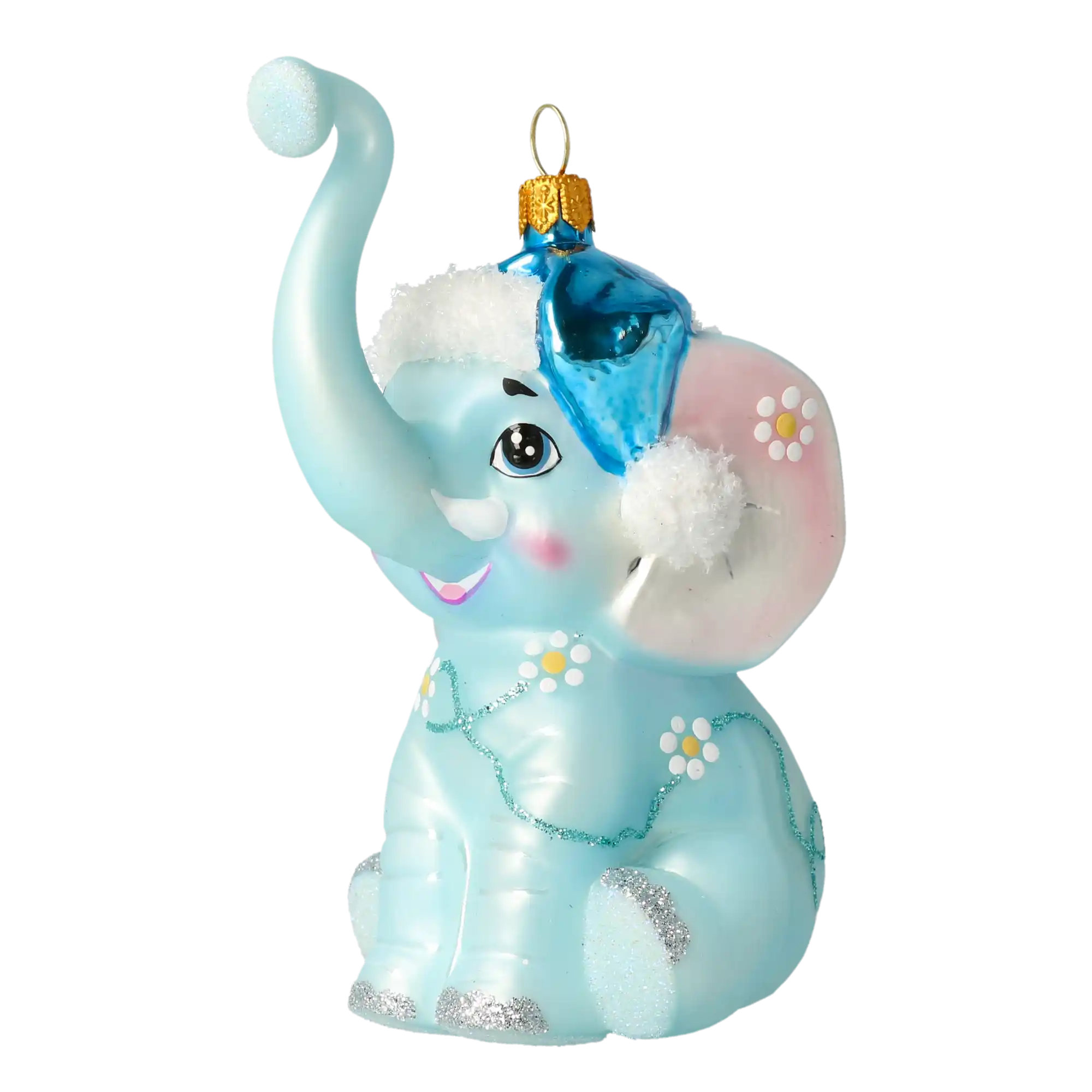 Niebieski Słoń w kwiaty Słonik Pierwsze Święta Dziecka Szklana Ozdoba