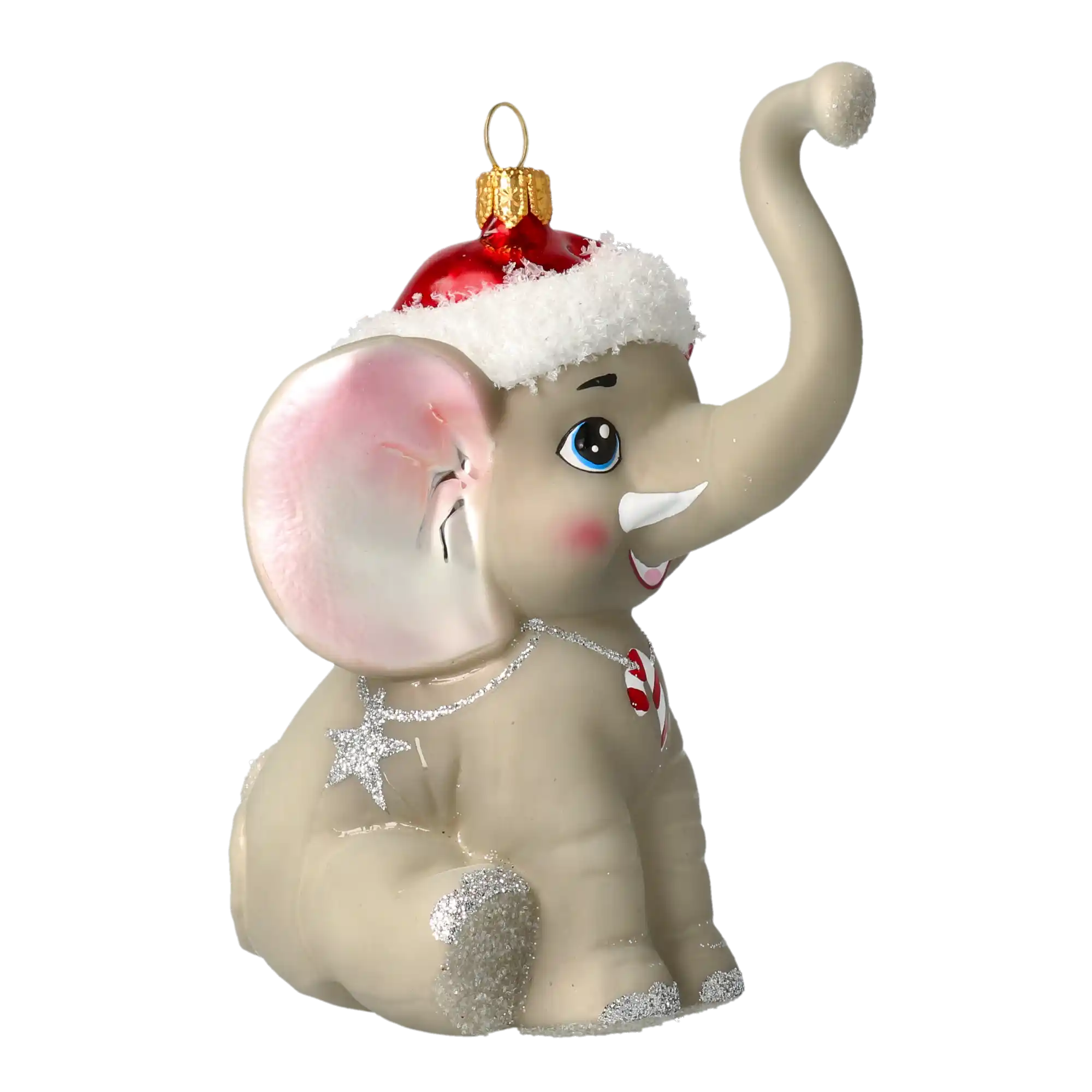 Słoń Mikołaj z laską cukrową Szklana Ozdoba Słonik